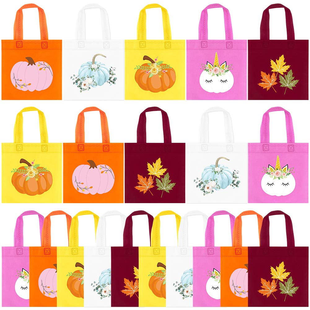 20Pcs Halloween Pumpkin Party Favor Bags - Non-Woven Autumn Treat Bags for Candy, Gifts & Goodies | Perfect for Fall Birthday Parties, Baby Showers, Thanksgiving & Halloween Decorations | Durable Maple Leaf Design for Seasonal Celebrations