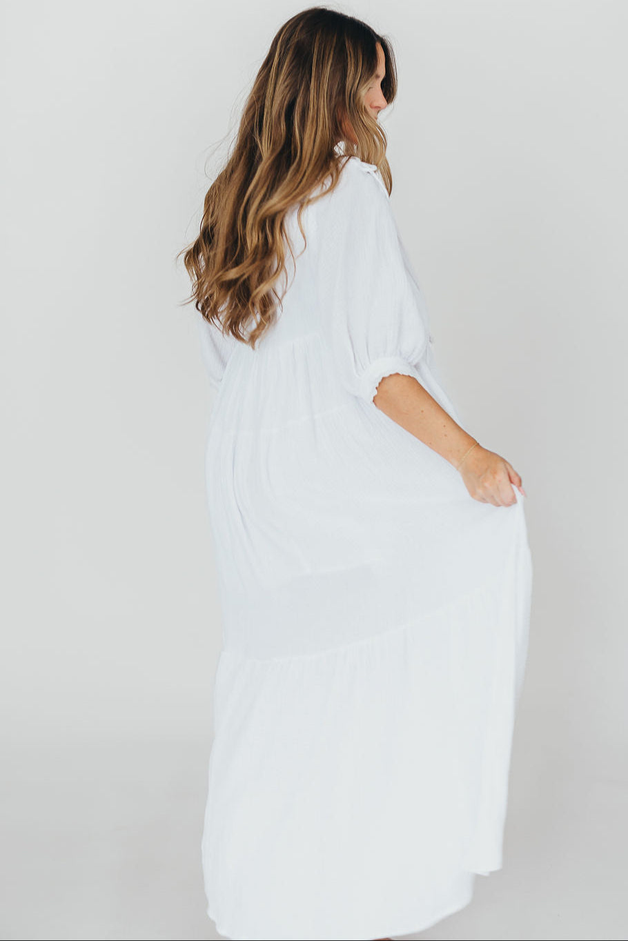 Goddess 100% Cotton Babydoll Maxi Dress - White Maternity Dress for Pregnancy, Bump Friendly, Comfortable & Flowy - Perfect for Maternity Photoshoot, Baby Shower & Summer Vacation