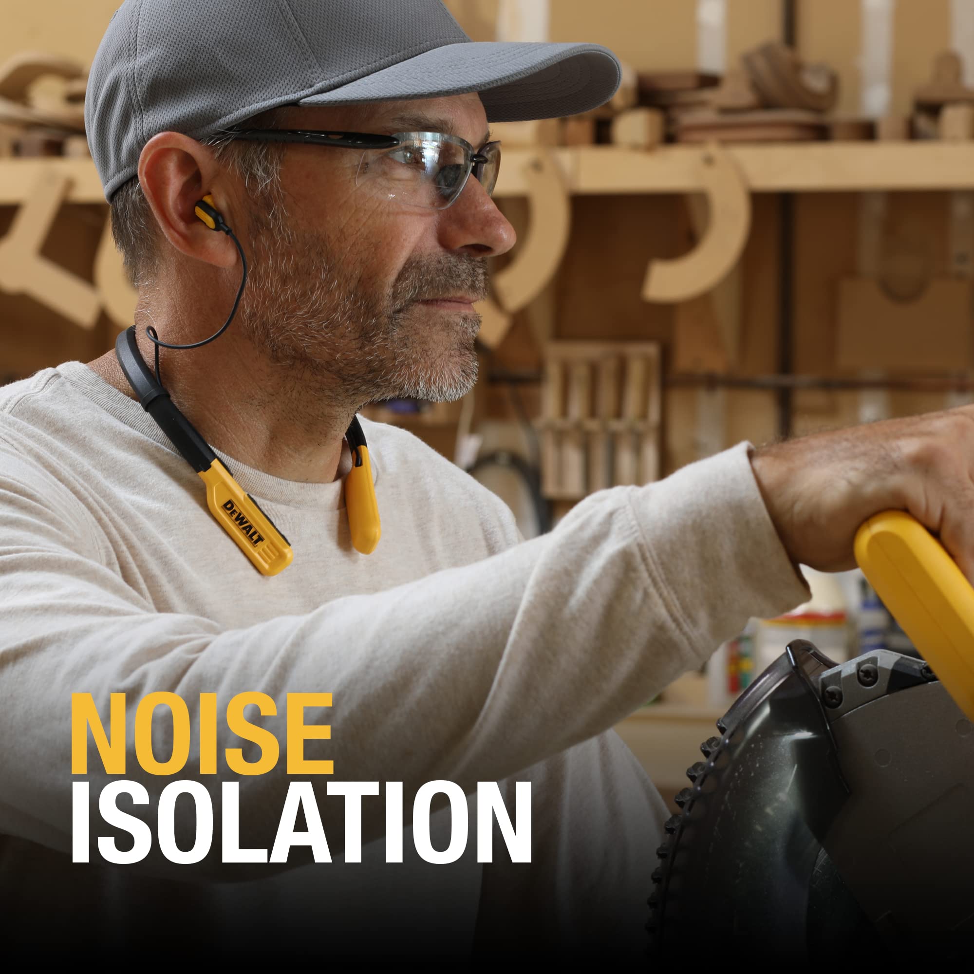 DEWALT Wireless Bluetooth Neckband Headphones with Noise Cancellation & 60W 4-Port Fast Car Charger Combo - Perfect for Construction Workers, Truck Drivers and Outdoor Adventures