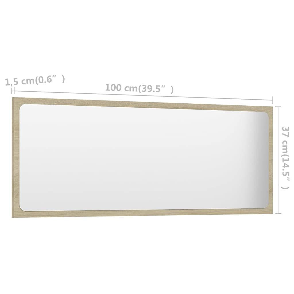 Sonoma Oak Rectangle Wall Mirror 39.4x14.6 Inches - Contemporary Bathroom Vanity Mirror & Living Room Decor - Durable Chipboard Frame - Perfect for Bedrooms, Hallways, and Entryways