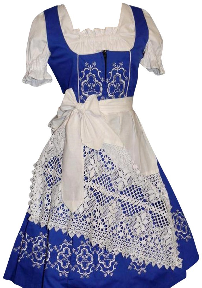 Authentic German Oktoberfest Dirndl Dress for Women - Blue Long Midi Trachten Haus Dress with Mid Calf Length | Perfect for Oktoberfest, Halloween Costume, Cultural Events & Bavarian Themed Parties