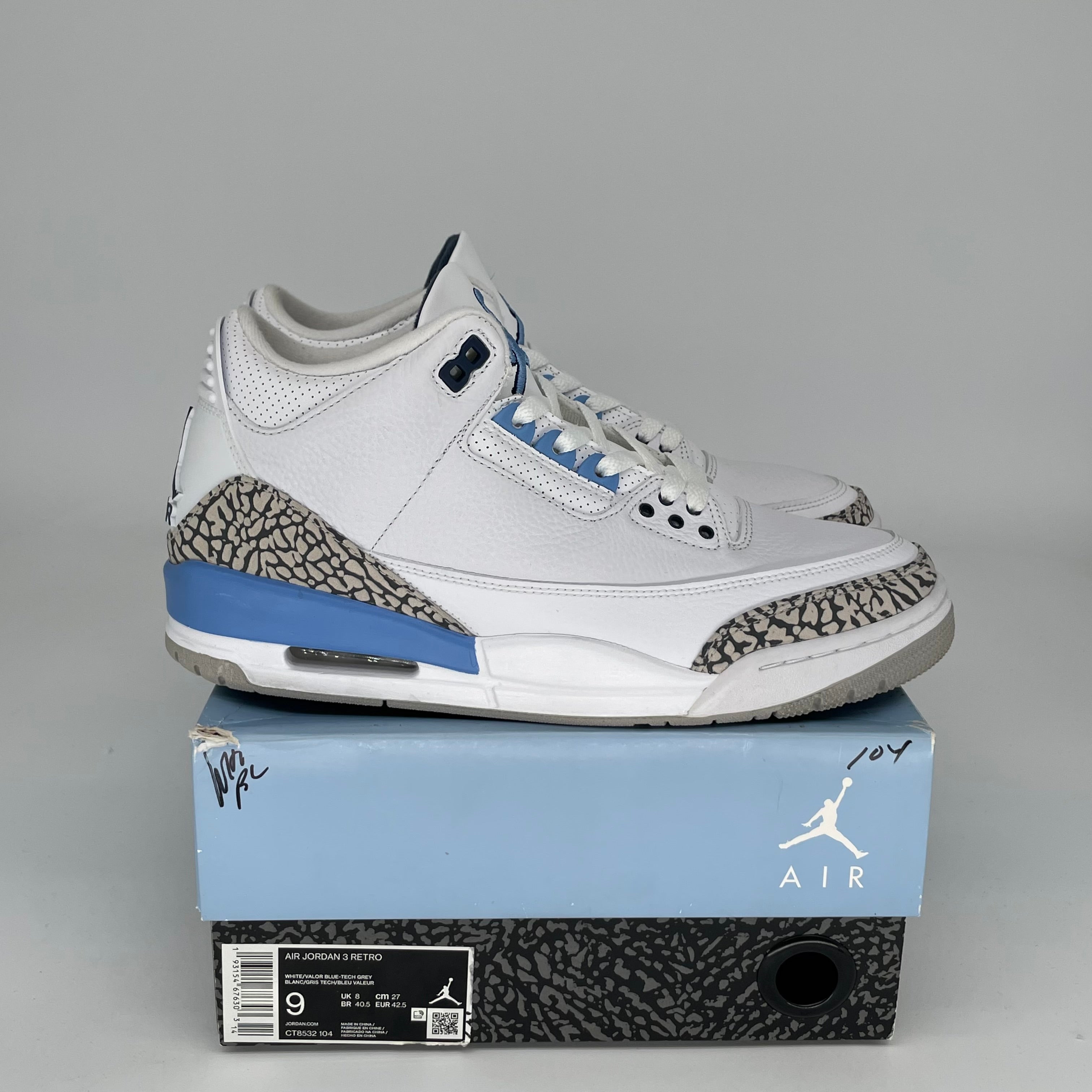 Original Air Jordan 3 Retro 'UNC' Men's Basketball Shoes - Size 9 (CT8532-104) - Authentic Sneakers for Sports, Casual Wear & Sneakerhead Collections