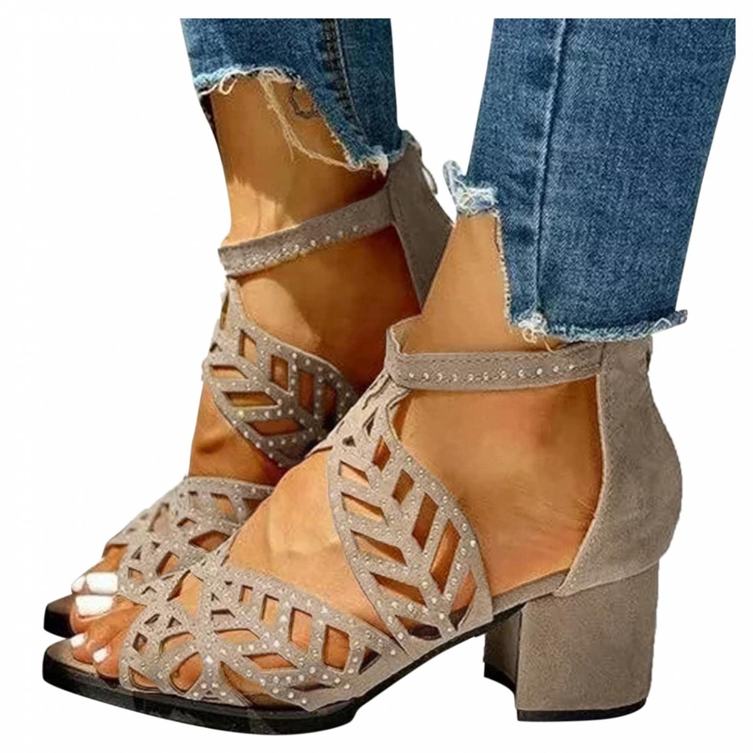 Ulanda Women's Open Toe Lace Up Sandals with Chunky Heel - Cross Strap Strappy Dress Sandals for Women | Perfect for Weddings, Parties & Summer Outfits