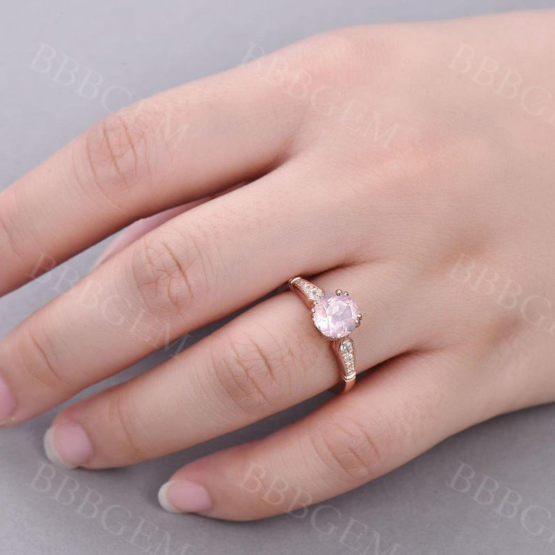 1.2CT Rose Gold Round Cut Rose Quartz Engagement Ring for Women - Elegant Dainty Wedding Band, Promise Ring, Anniversary Gift for Her