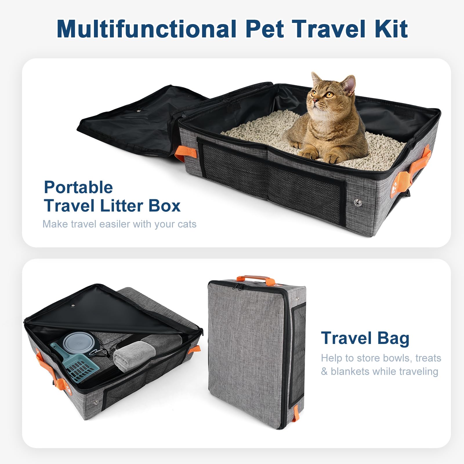 Collapsible Cat Litter Box with Lid - 17.7x13.5x13.75 Inch Portable Travel Litter Pan for Cats, Leak-Proof & Water-Resistant Design with Zipper & Hard Bottom - Perfect for Car, Hotel, Airplane & Outdoor Use