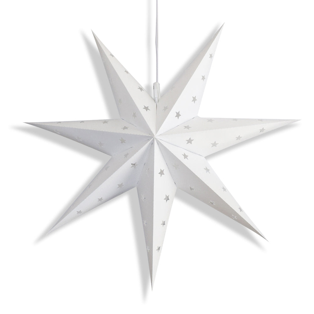 24-Pack White 7-Point Weatherproof Star Lanterns - Outdoor Hanging Decorative Lights for Patio, Garden, and Holiday Decorations