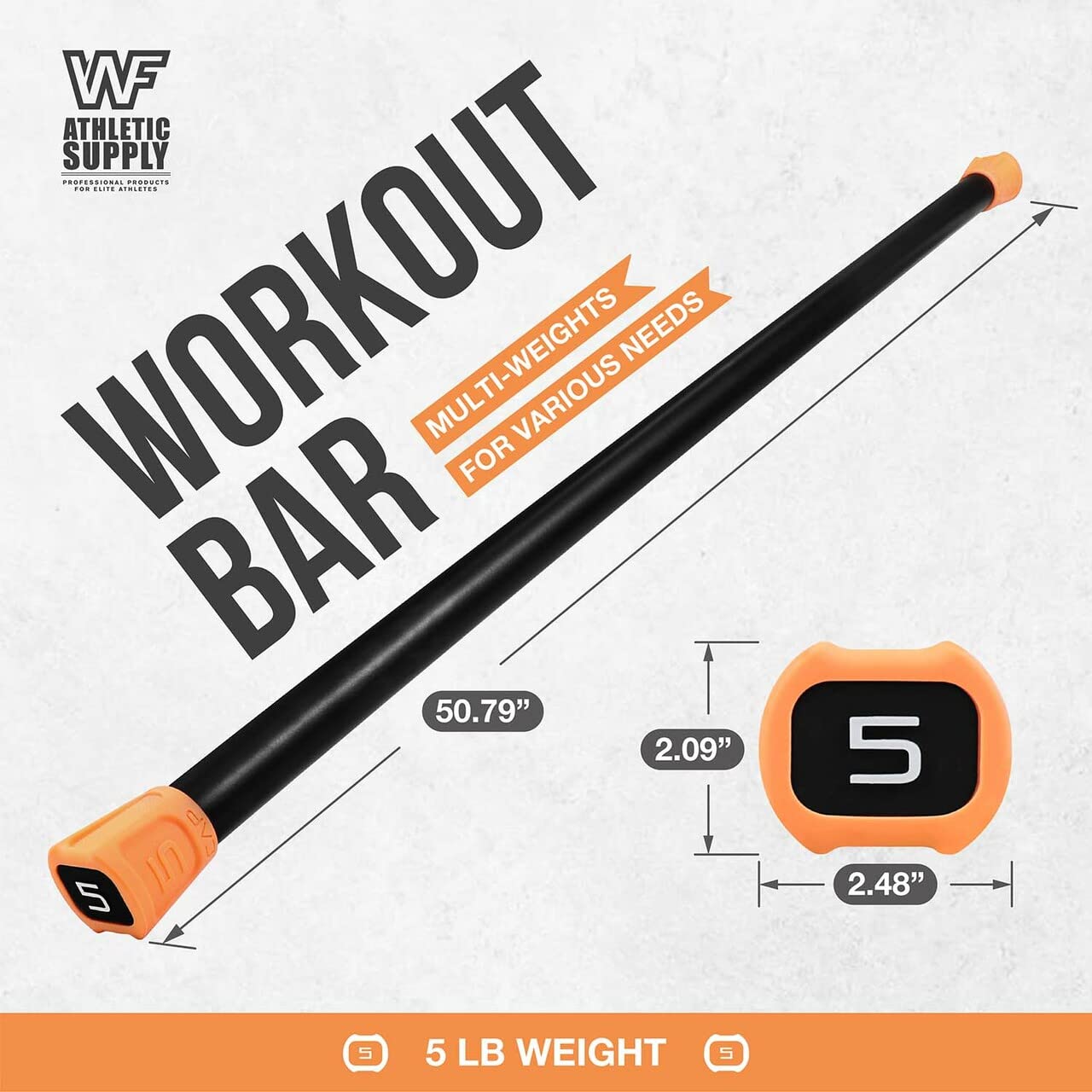 WF Athletic Supply Body Bar Workout Bar - Padded Weight Bar for Body Sculpting, Physical Therapy & Toning | Home Gym, Yoga & Fitness Training Equipment