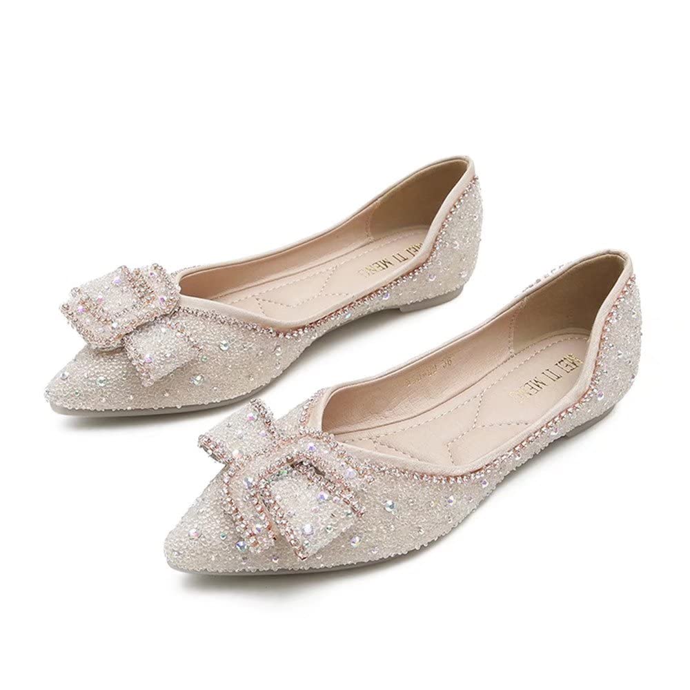 Sparkling Rhinestone Ballet Flats for Women - Elegant Bowknot Pointed Toe Slip-On Wedding Shoes | Perfect for Bridal Party, Prom, Evening Events & Special Occasions