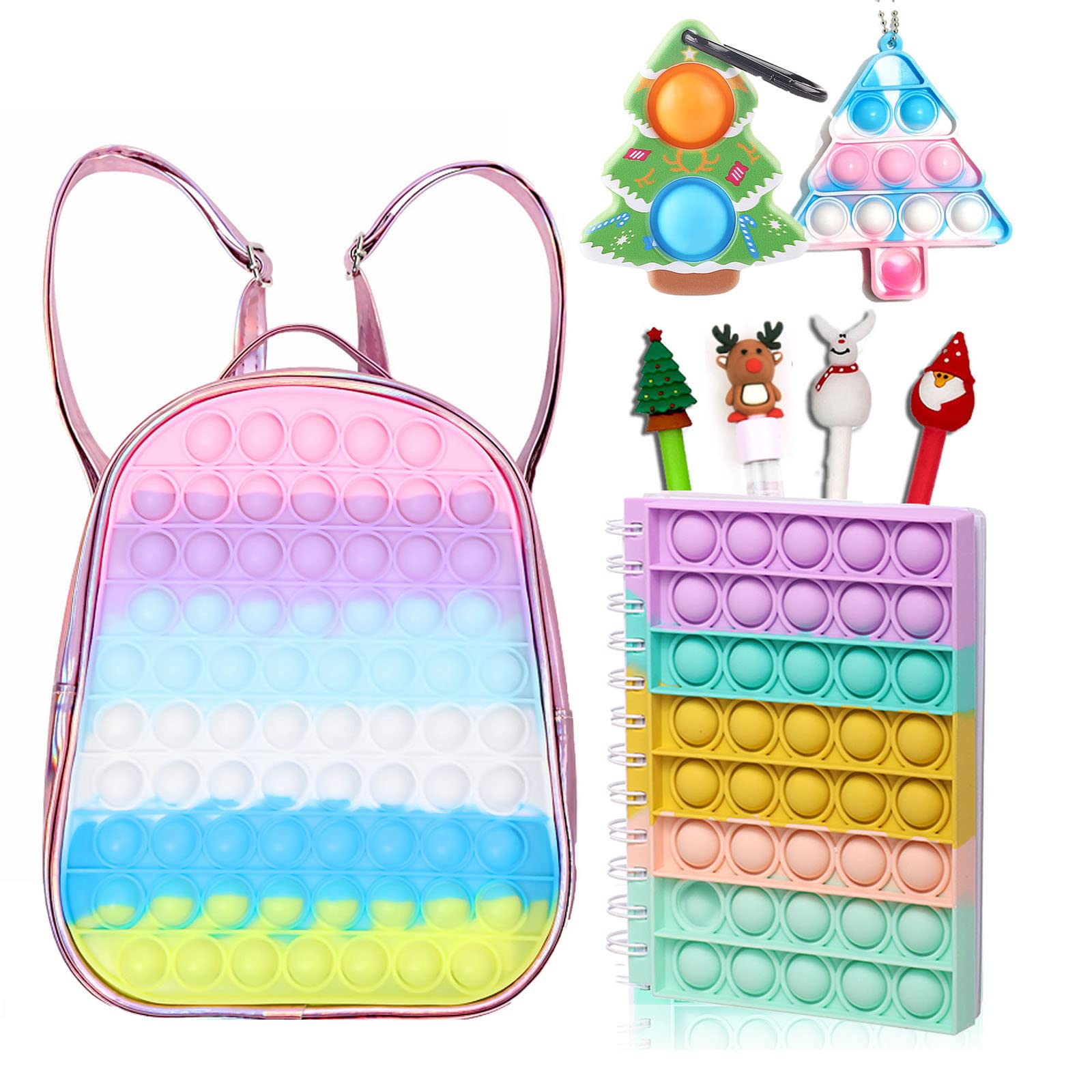 FUFUCAILLM Fidget Pop Backpack - Stress Relief Bubble Shoulder Bag with Adjustable Straps, Colorful Sensory Toy Purse for Kids & Teens | Perfect for School, Travel, and Anxiety Relief (C-3)