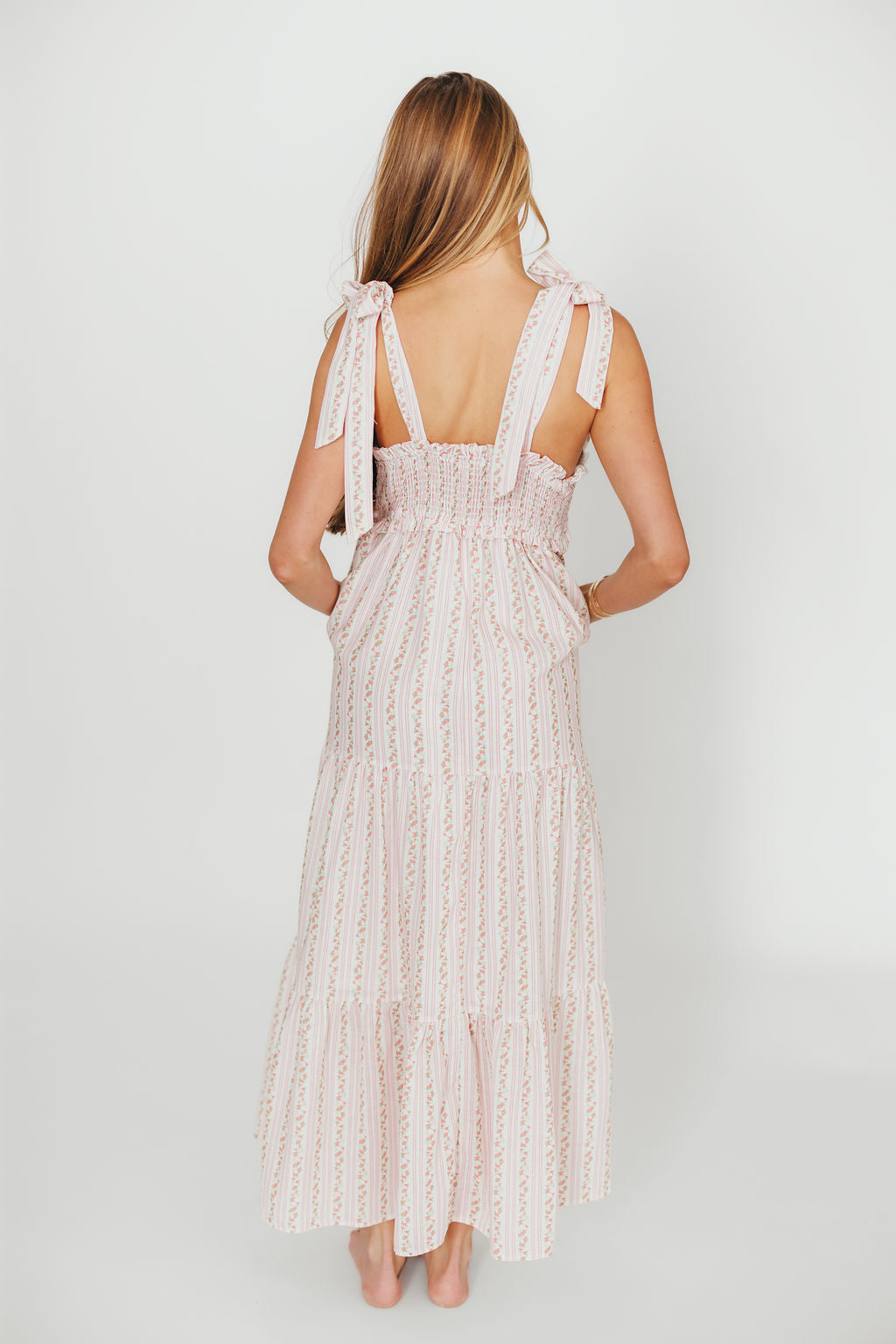 Vivienne Women's Floral Maxi Sundress - Ivory & Pink Summer Beach Dress for Vacation, Pool Party, and Casual Outings