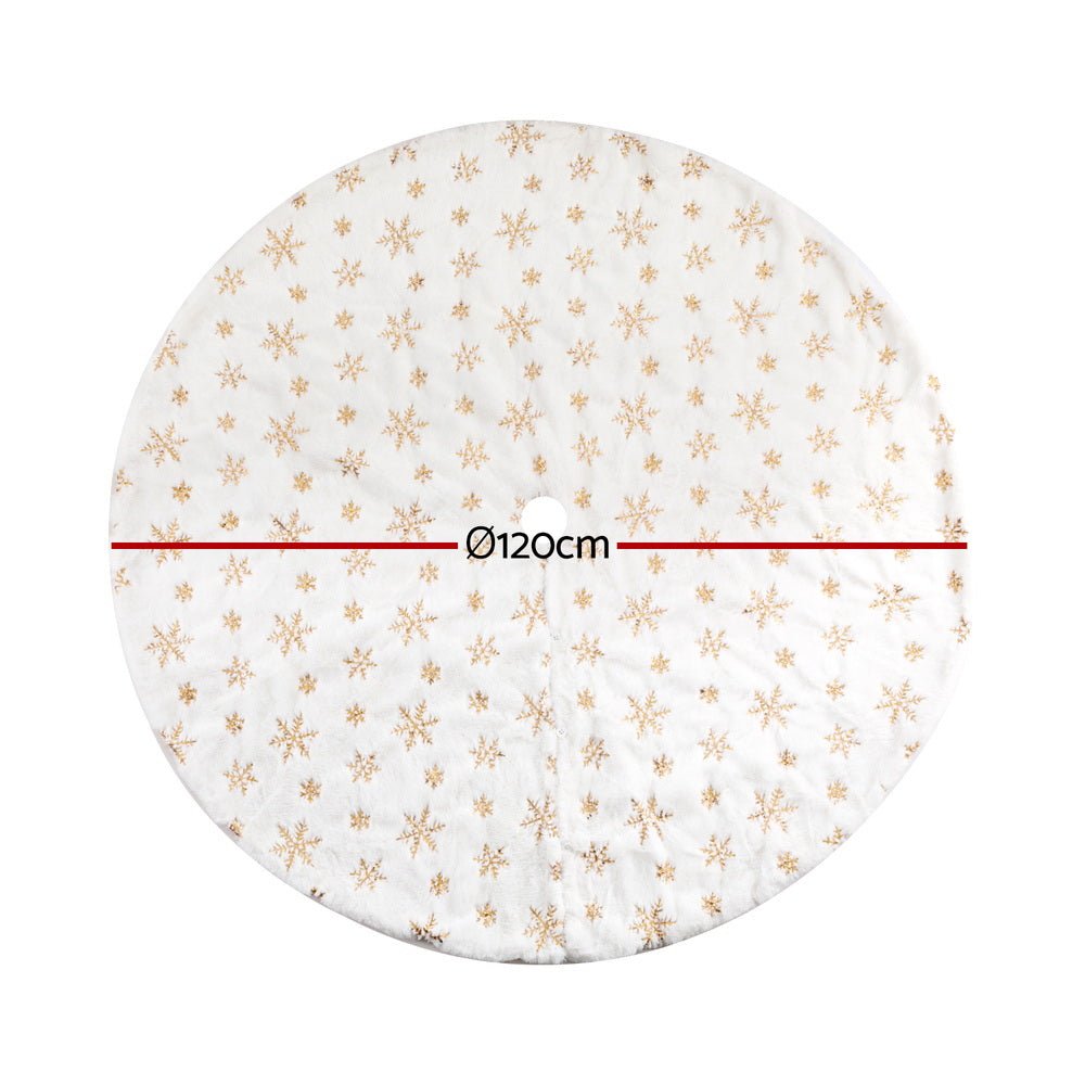120cm Christmas Tree Skirt with Snowflake Ornaments - Festive Holiday Decor for Xmas Tree, Living Room & Party Decoration