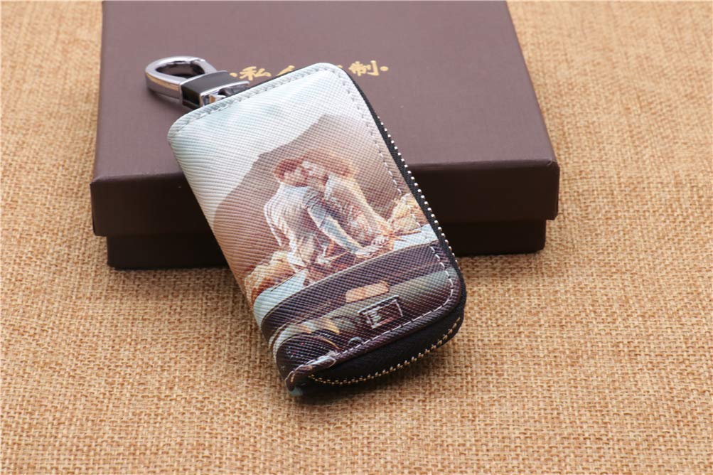 Personalized Leather Car Key Wallet - Custom Photo Keychain Holder with Zipper Coin Purse for Men | Perfect Father's Day Gift, Travel & Everyday Essentials Organizer