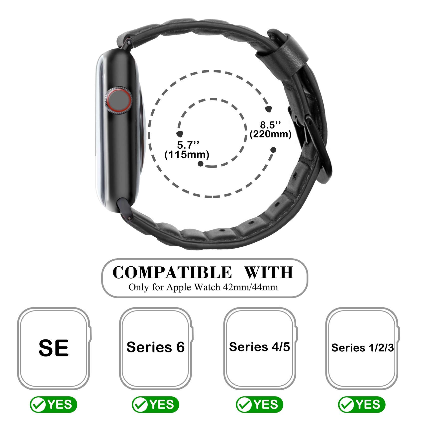 Genuine Leather Apple Watch Band 44mm 42mm - Premium Leather Link Strap for iWatch Series 7/6/SE/5/4/3/2/1 - Stylish & Comfortable for Work, Gym & Everyday Wear