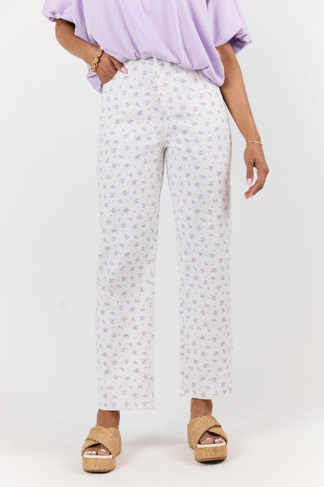 Aria Ivory and Purple Floral Printed Pants for Women - Boho Chic Palazzo Pants - Comfortable Lounge & Vacation Wear - FINAL SALE