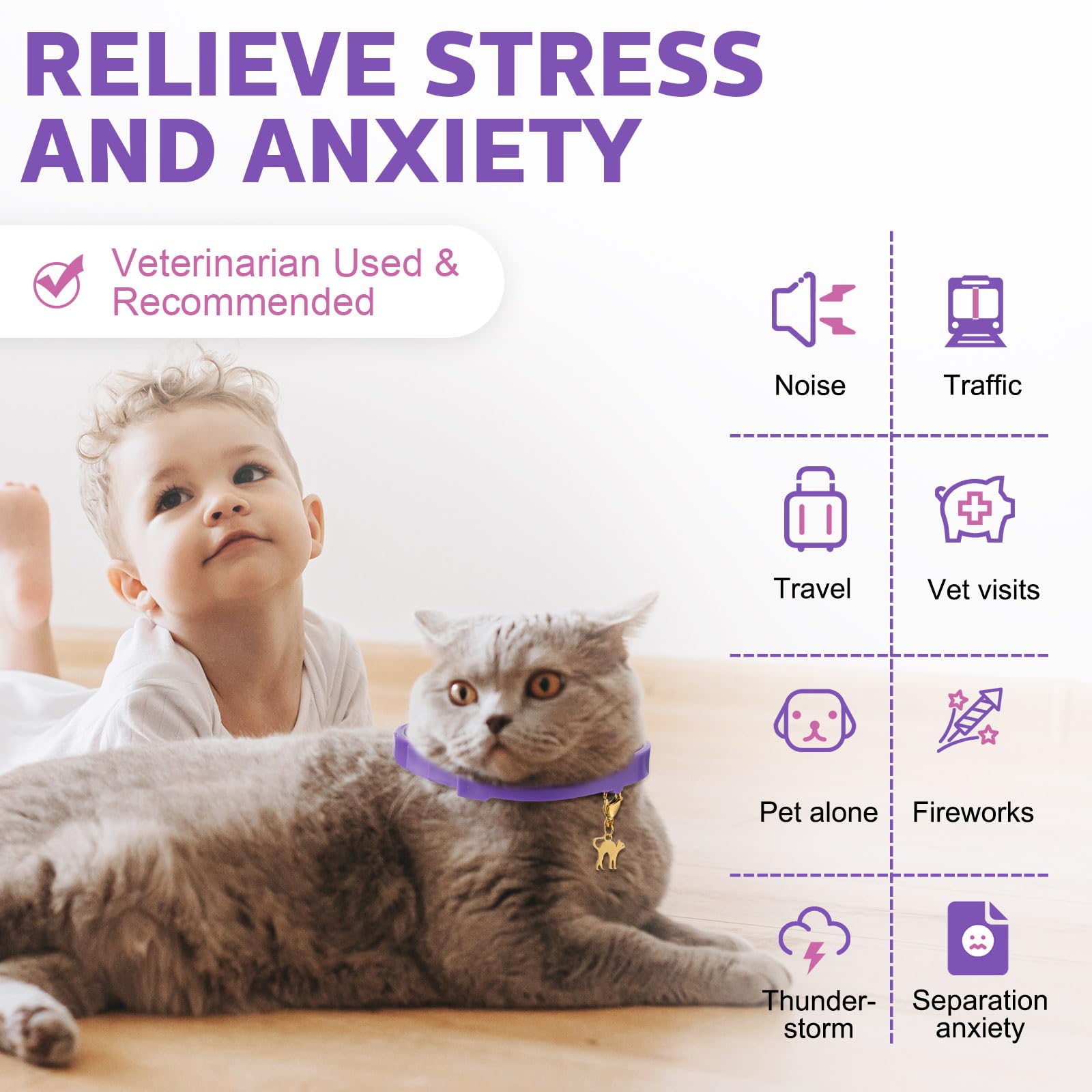 Silkfly 8 Pcs Adjustable Cat Calming Collar with 8 Pendant - Pheromone Collar for Kittens & Cats to Relieve Anxiety, Stress & Behavior Issues - Perfect for Travel, Vet Visits & Multi-Cat Households