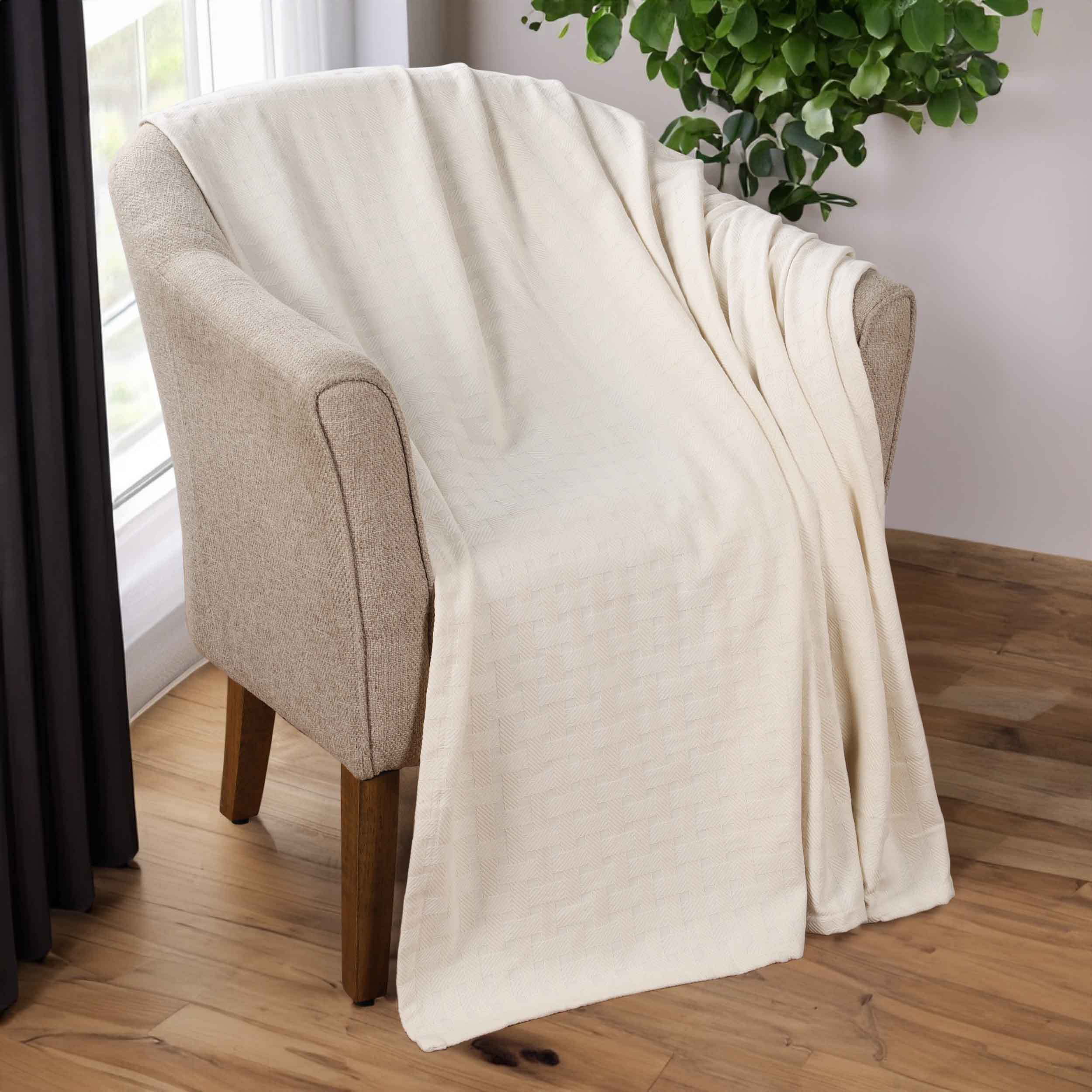 Soft Basketweave All-Season Cotton Bed Blanket & Sofa Throw - Lightweight Breathable Blanket for Bedroom, Living Room, Travel and Outdoor Use