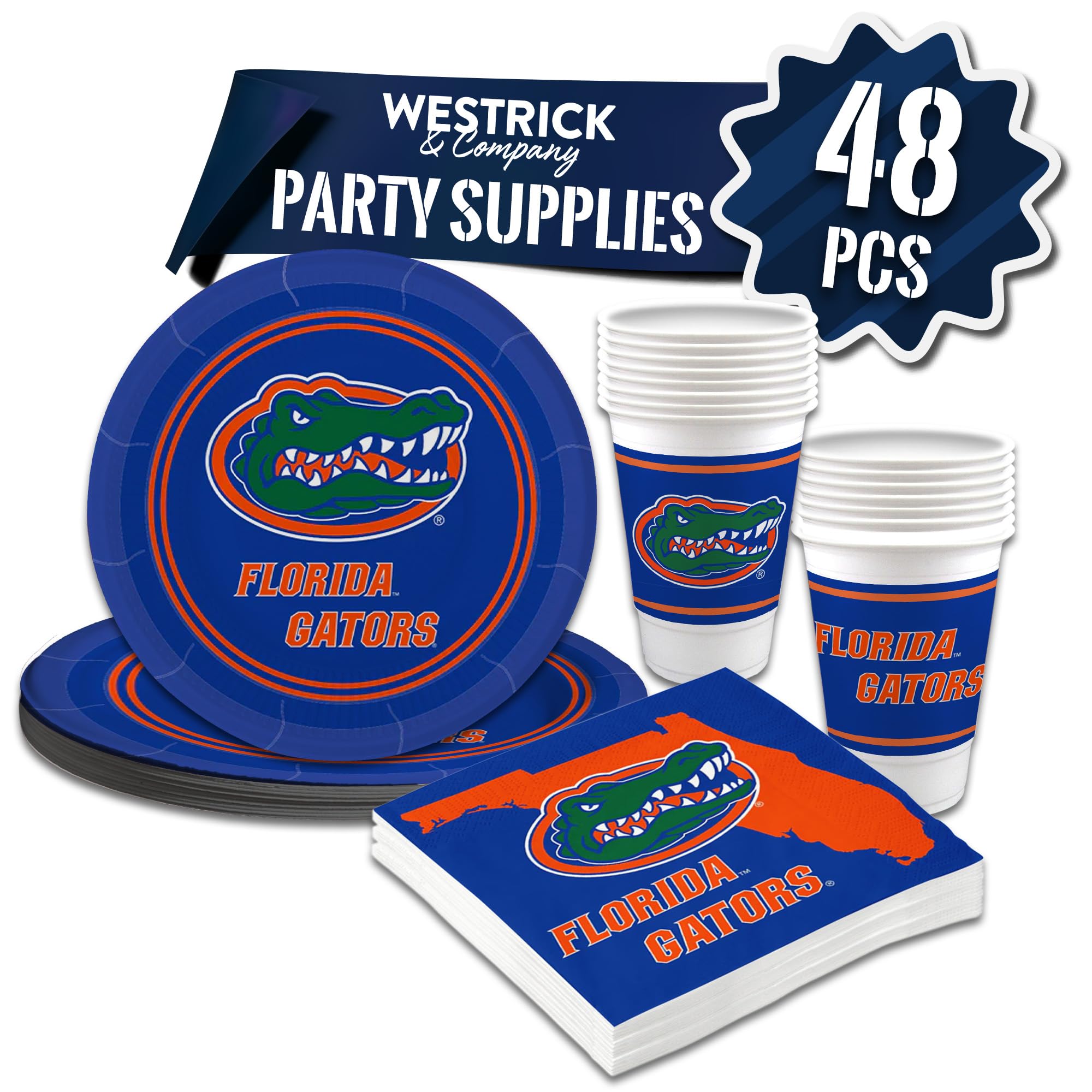 Official Florida Gators 48-Piece Party Set - 16oz Plastic Cups, 9