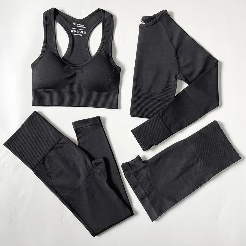 2/3/4PCS Women's Seamless Yoga Outfit - Long Sleeve Crop Top & High Waist Leggings Set for Yoga, Gym, Workout & Fitness | Perfect for Home Exercise, Running & Activewear