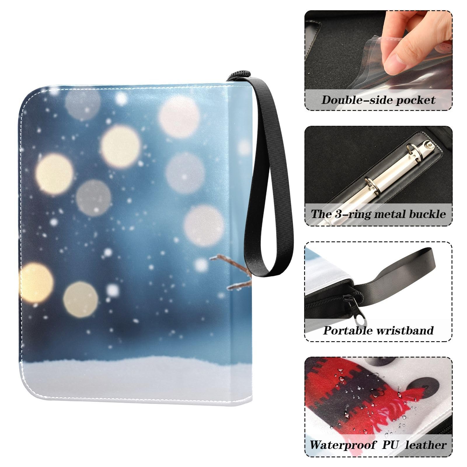 Snowman Christmas Card Binder - 4 Pocket Trading Card Holder with 50 Sleeves, Holds 400 Cards | 3-Ring Album for Sports & Game Cards | Perfect for Collectors & Holiday Gifting