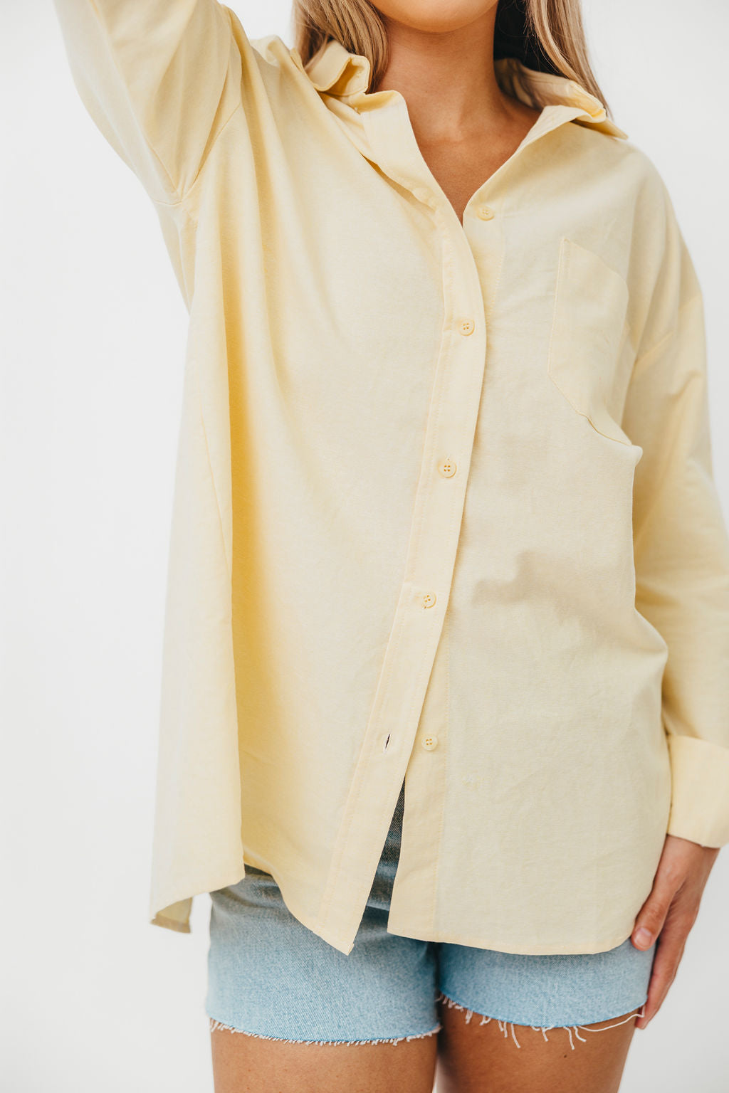 Dorinda Women's 100% Cotton Poplin Button-Up Shirt with Back Slit Detail in Butter Yellow | Casual Office Wear & Spring Summer Fashion