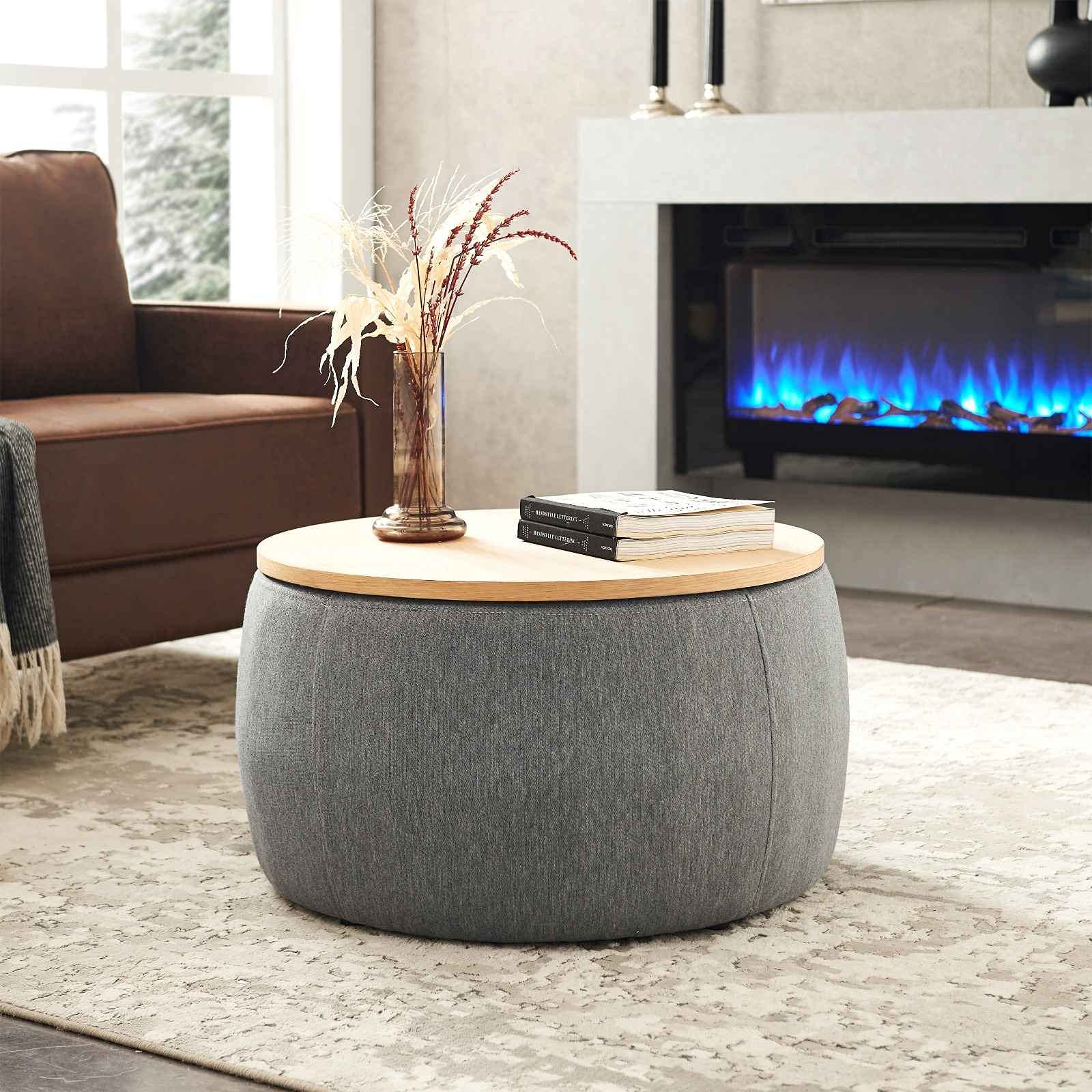 FRITHJILL Round Storage Ottoman with Removable Lid - Space Saving Coffee Table, Footrest & Seat for Living Room, Bedroom & Nursery - Perfect for Small Spaces & Home Organization