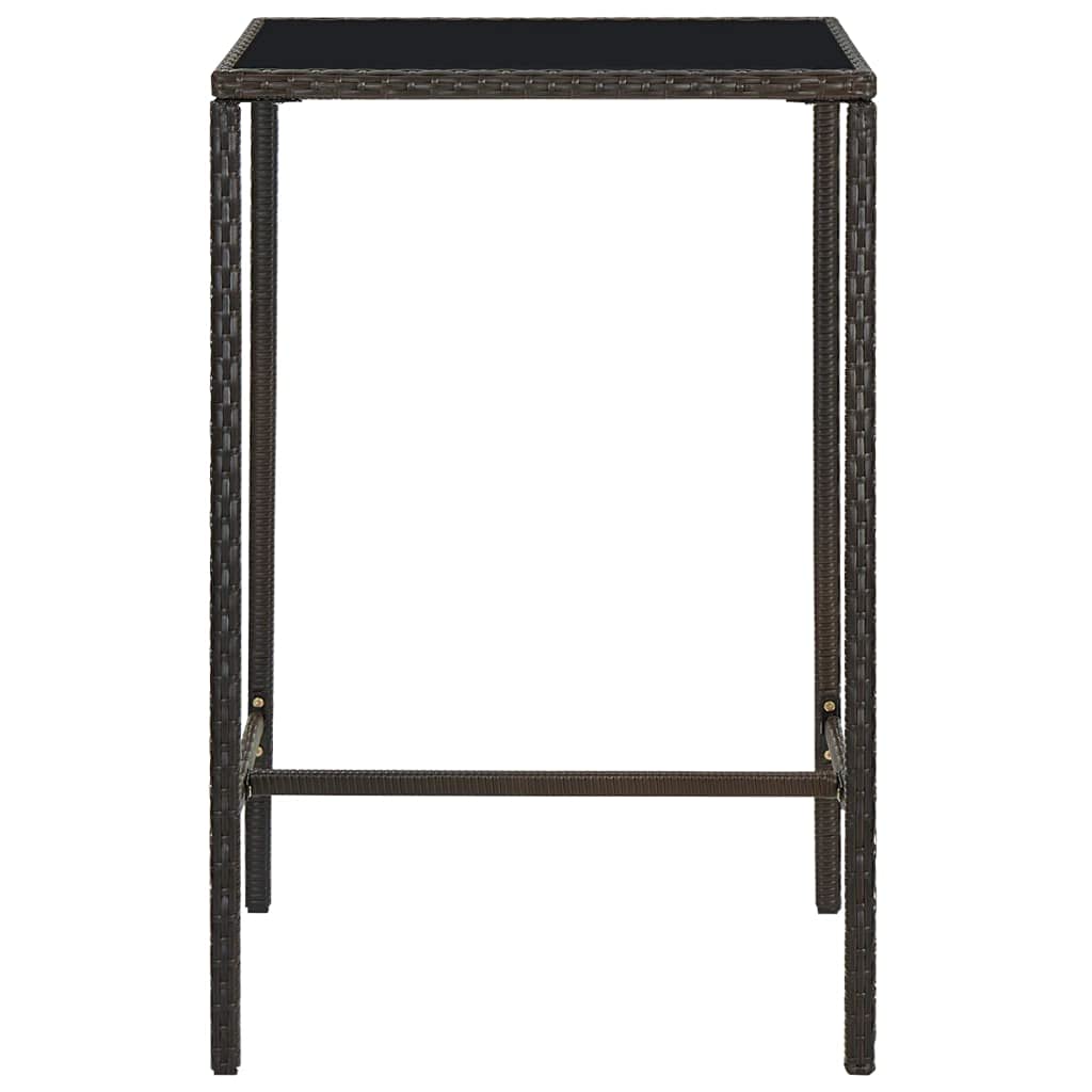 Outdoor Square Bar Height Table - 27.6x27.6x43.3 Inch Brown Poly Rattan & Glass Top - Perfect for Patio, Deck, Garden, Backyard, Terrace or Camping - Ideal for Outdoor Dining, Entertaining & Relaxing