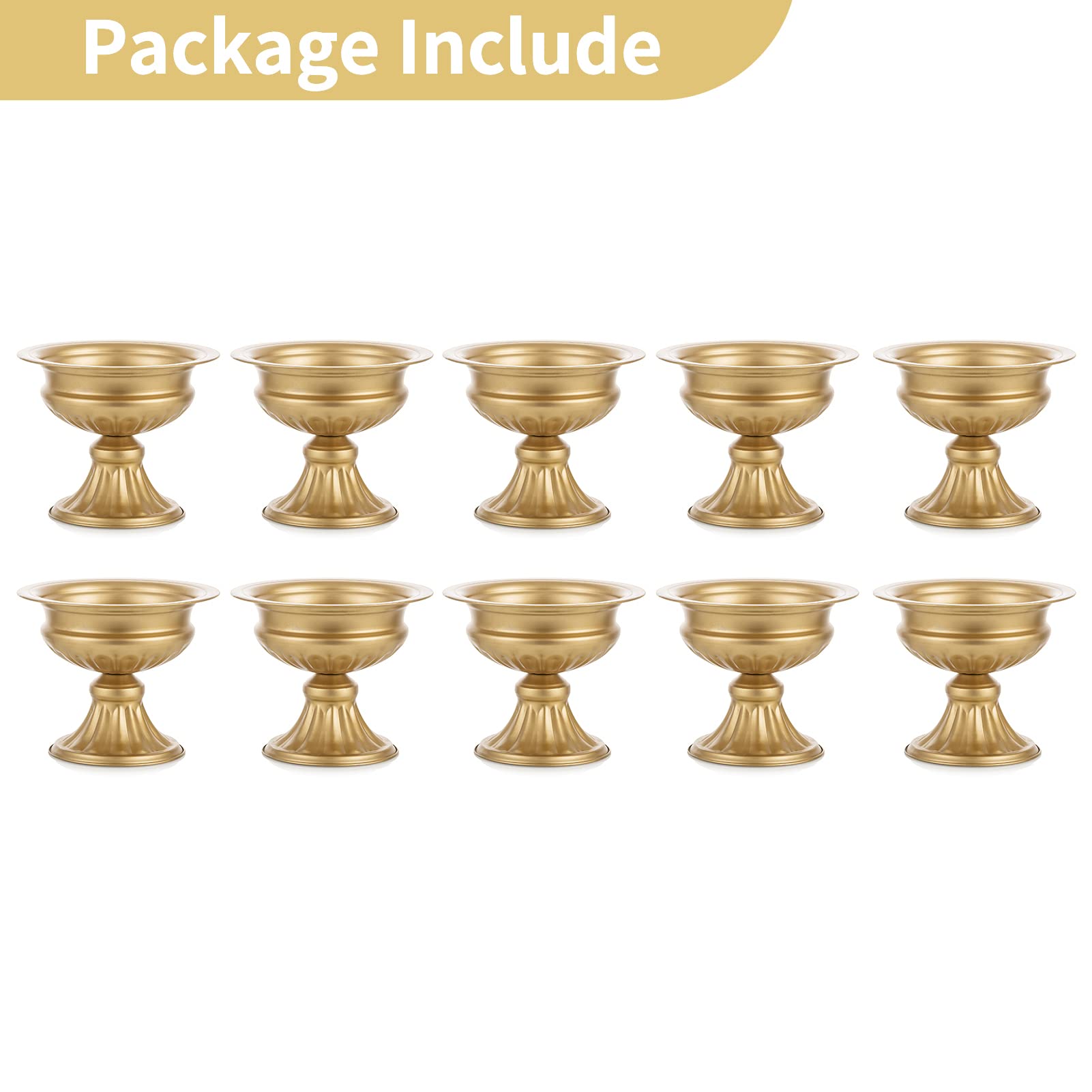 Elegant Gold Metal Urn Vases for Wedding Centerpieces - Set of 10, 6.5 Inch Tall Trumpet Vases for Table Decorations, Party & Home Decor - Perfect for Wedding Receptions, Anniversary Celebrations and Special Events