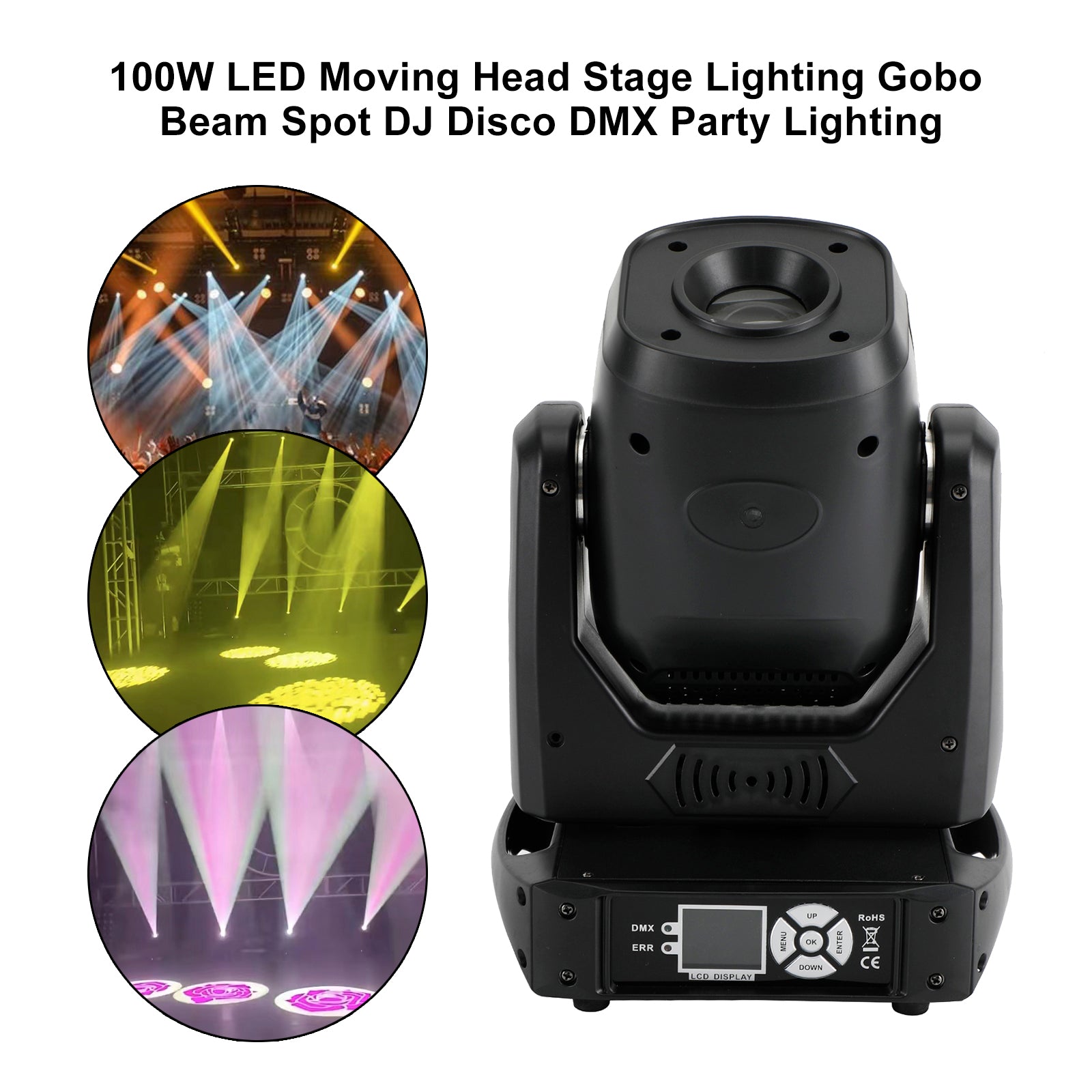 100W LED Moving Head Stage Light with Gobo & DMX Control - Professional DJ Disco Beam Spot Lighting for Parties, Concerts & Stage Performances