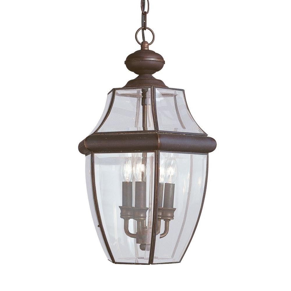 Sea Gull Lighting 6039-71 Lancaster Outdoor Pendant Lantern - 3-Light Antique Bronze Exterior Fixture for Porch, Patio & Garden Lighting