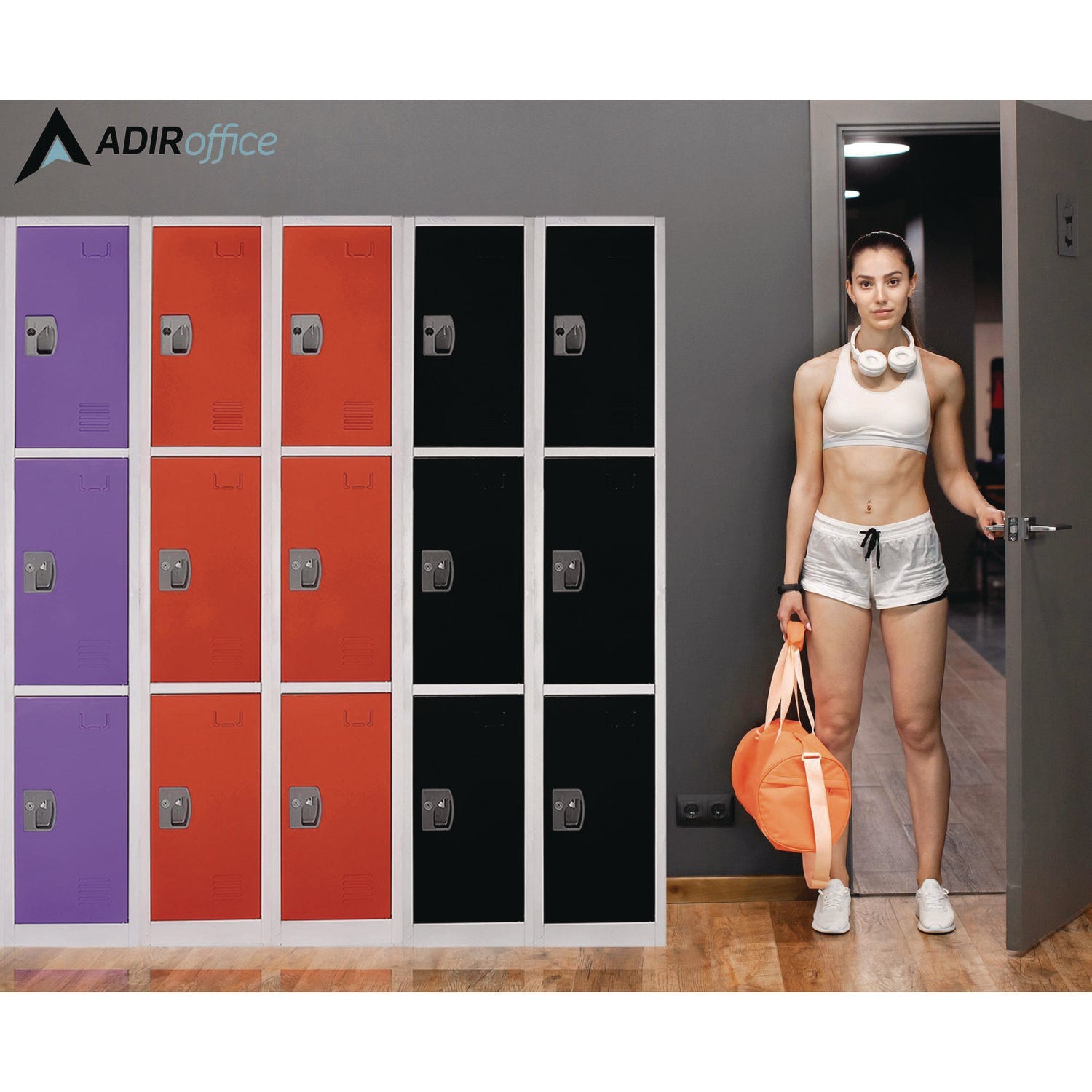 AdirOffice 3-Compartment Steel Storage Locker - 12