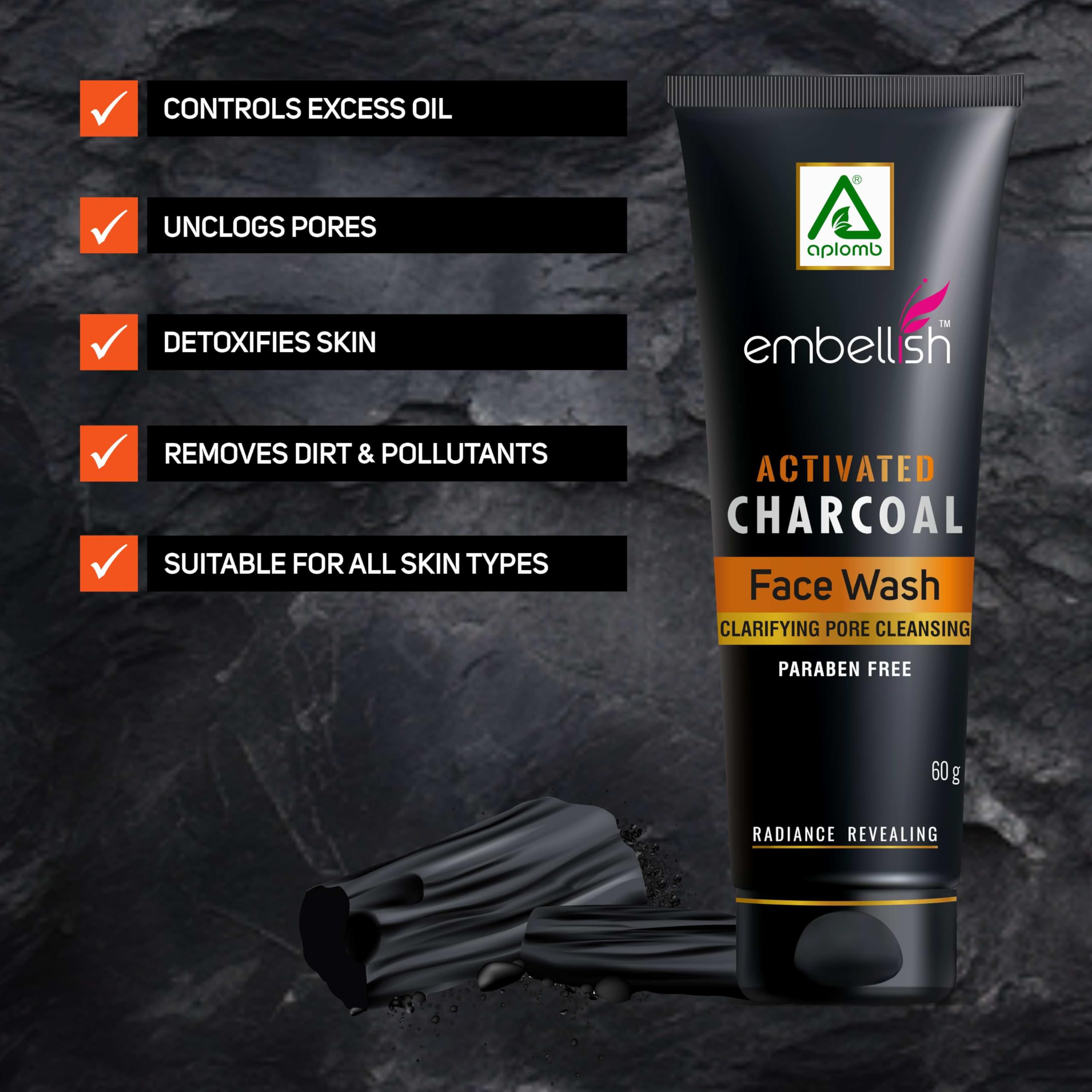 APLOMB Activated Charcoal Face Wash - Deep Cleansing & Detoxifying for Acne & Oily Skin (Pack of 2) | Daily Skincare Routine for Men & Women