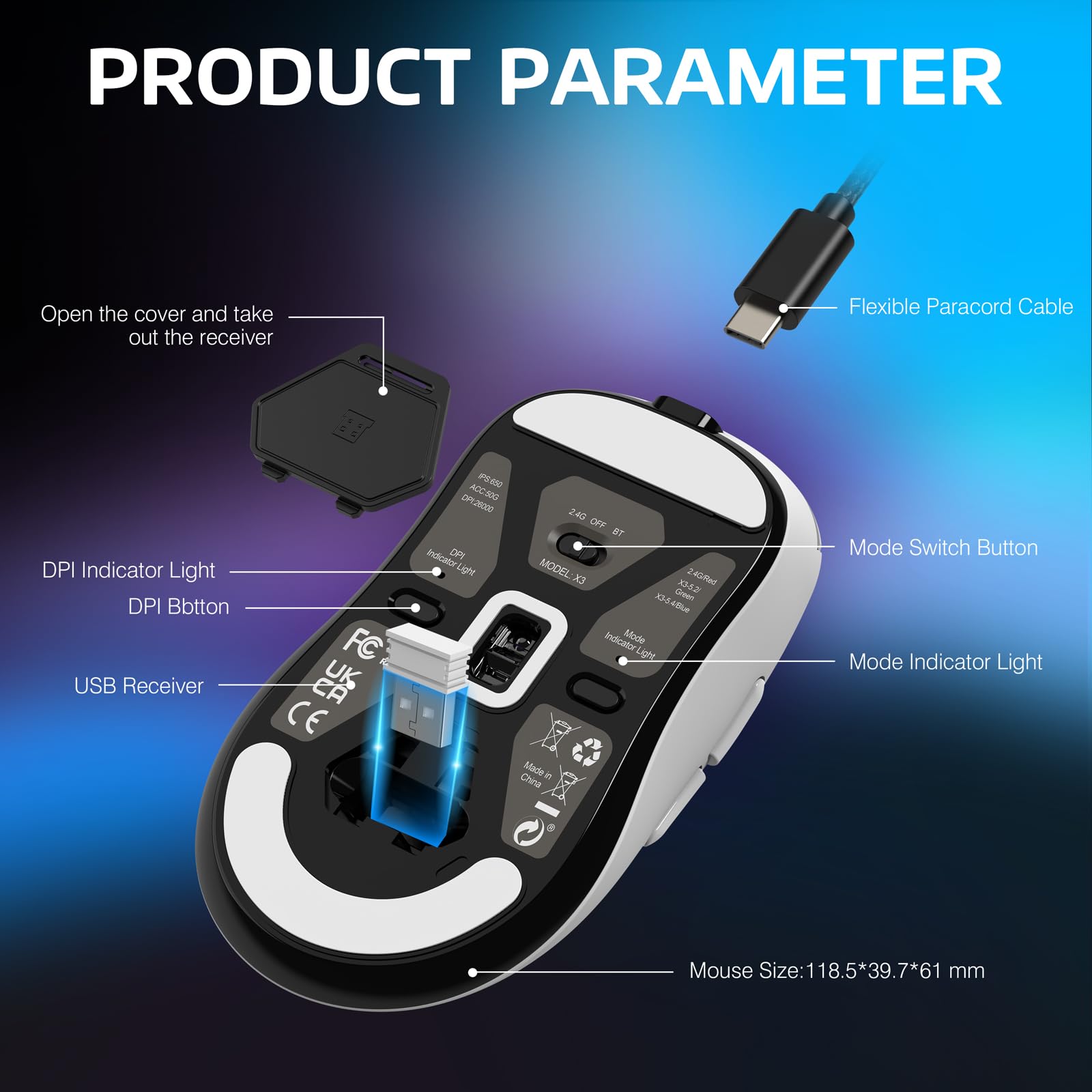 ATTACK SHARK X3 Wireless Gaming Mouse - 49g Ultra Lightweight Ergonomic Mouse with PAW3395 26K DPI Optical Sensor | Triple Mode Connectivity | 200 Hour Battery Life | 7 Programmable Buttons | Compatible with PC, Laptop & Mac (White) - Perfect for FPS, MOBA & Esports Gaming