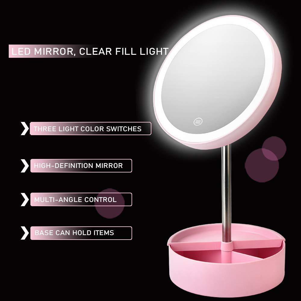 Afulili LED Makeup Mirror with Lights - 10x Magnification, Adjustable Brightness, Touch Control, 360° Rotation for Dressing Table, Vanity Desk - Perfect for Makeup Application, Skincare, Hair Styling (Green)