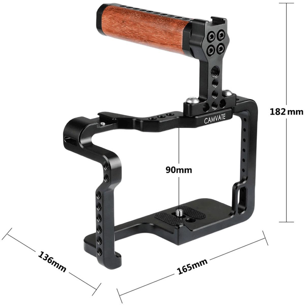 CAMVATE Camera Cage with Wooden Top Handle & Dual Shoe Mounts for Panasonic Lumix GH5 - Perfect for Vlogging, Film Making & Professional Photography