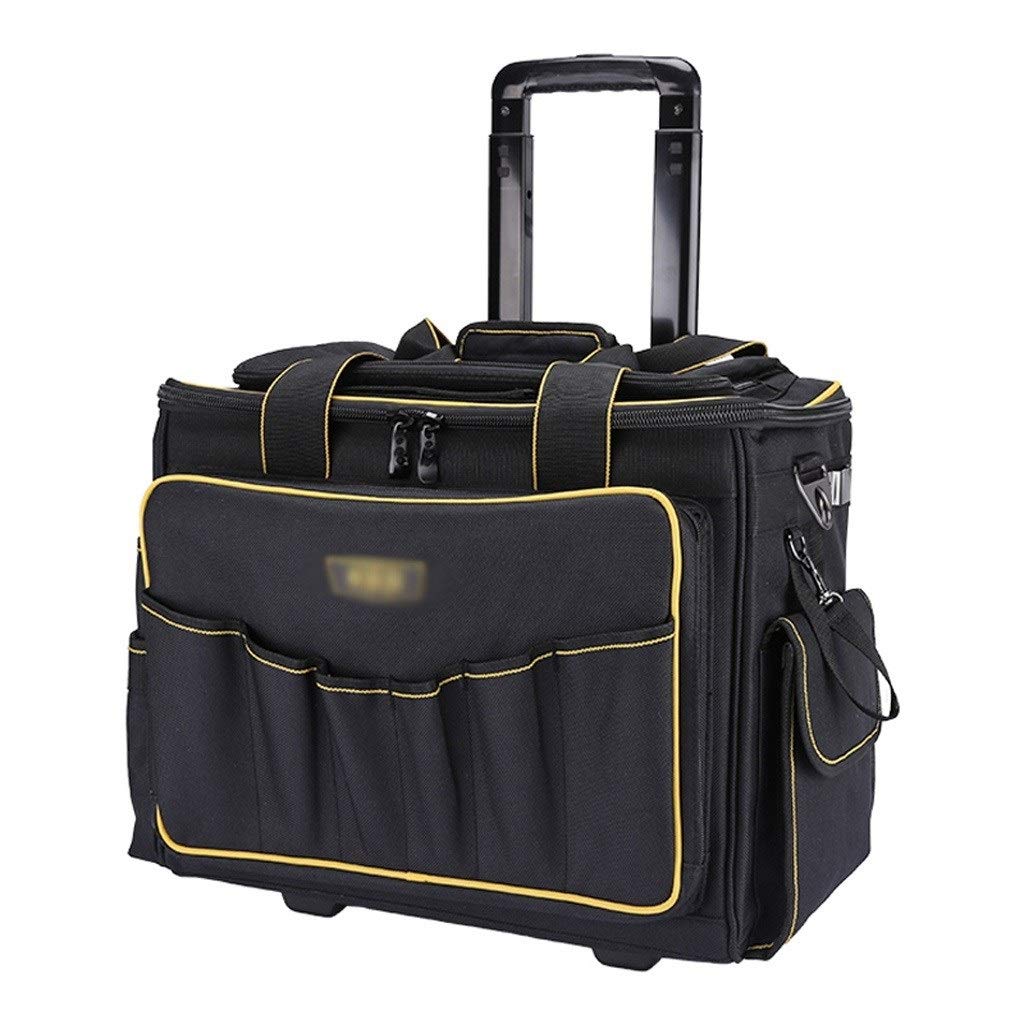 Heavy-Duty Rolling Tool Box with 35 Pockets - Oxford Cloth & PE Partition Portable Tool Organizer for Jobsite, Workshop, and Garage Storage (Color: Black) - Perfect for Contractors, Mechanics, and DIY Enthusiasts