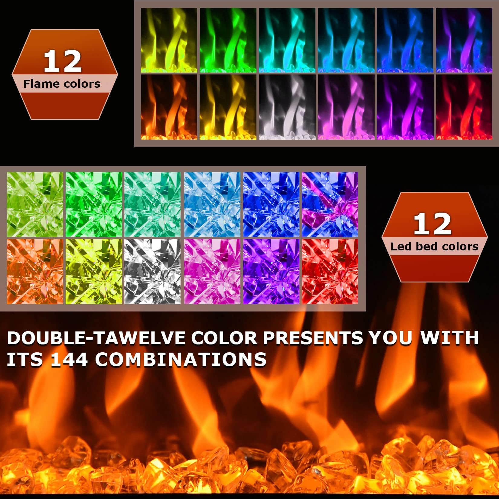50 Inch Electric Fireplace - Wall Mounted & Recessed Linear Fireplace Insert with Remote Control, Adjustable Flame Colors & Timer, 750W/1500W, Black - Perfect for Living Room, Bedroom & Office Heating