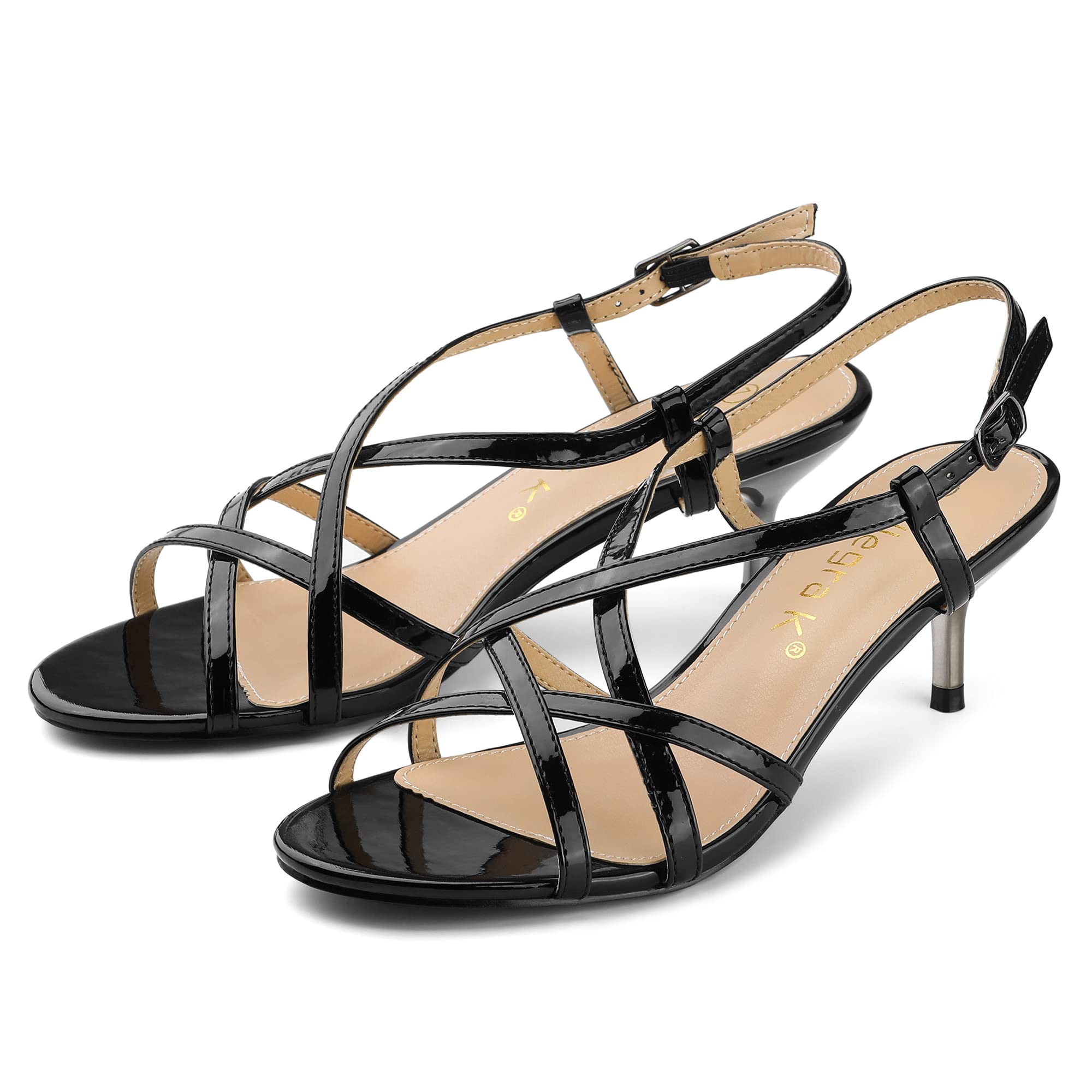 Allegra K Women's Strappy Slingback Kitten Heel Sandals - Comfortable Dress Shoes for Work, Party & Wedding