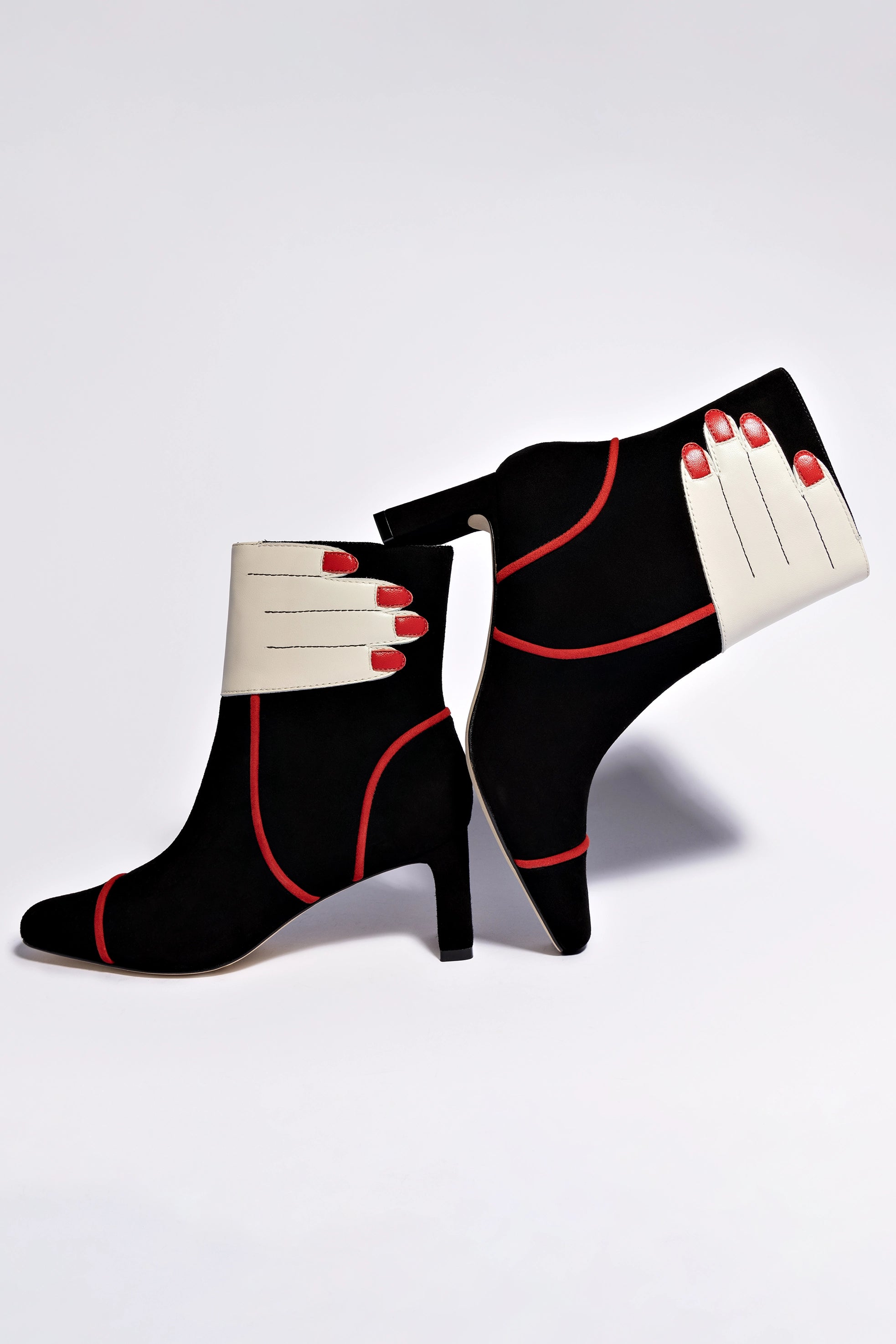 Larroudé x Libertine Leather Hand Boots in Black, Ivory & Scarlet – Stylish Ankle Boots for Women, Perfect for Casual Outings, Parties & Fall Fashion