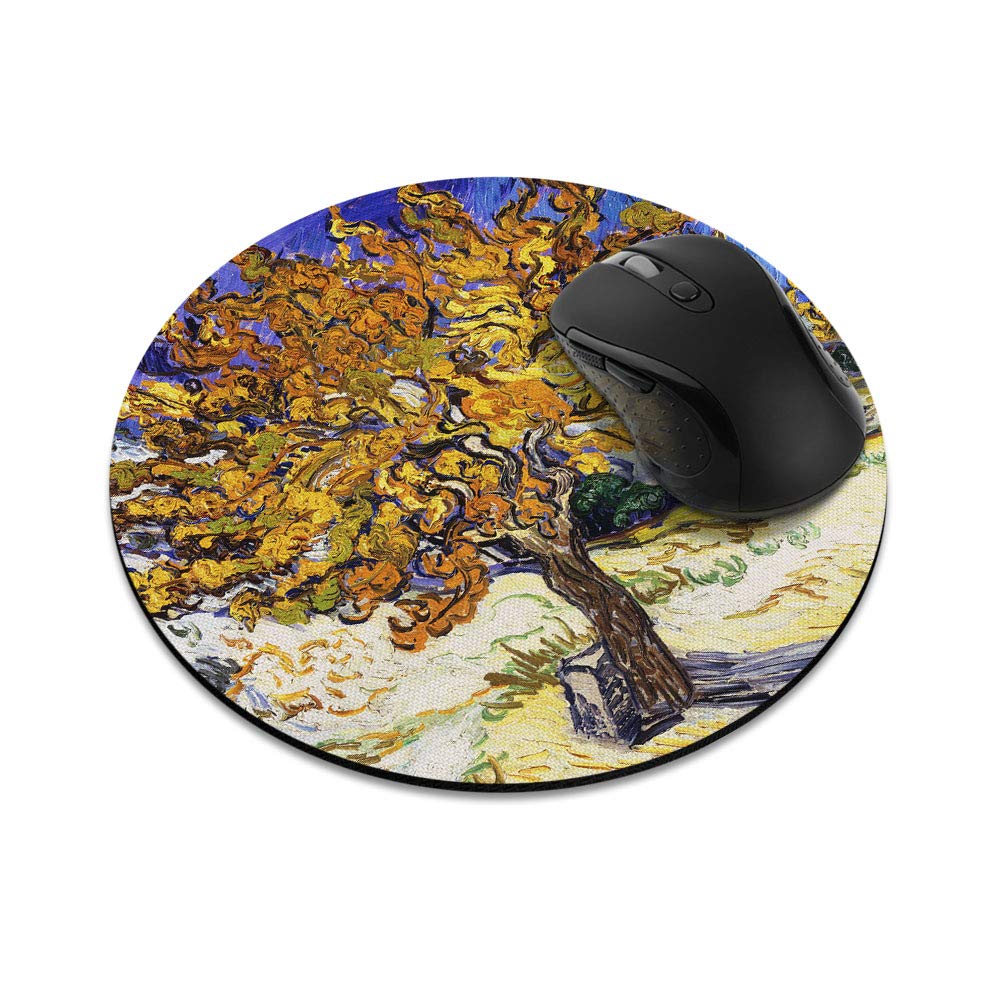 WIRESTER Non-Slip Round Mouse Pad - Van Gogh Mulberry Design for Home Office & Gaming Desk | Perfect for Computer Work, Gaming Setup & Workspace Decor