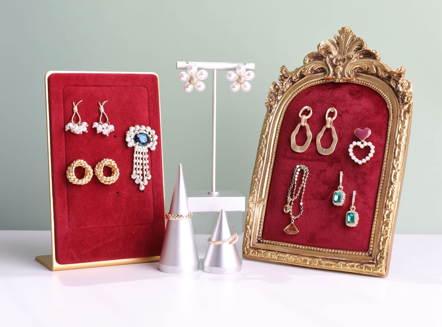 Premium Silver Ring Display Stand - 2-Pack Jewelry Holder for Wedding, Engagement & Retail (2
