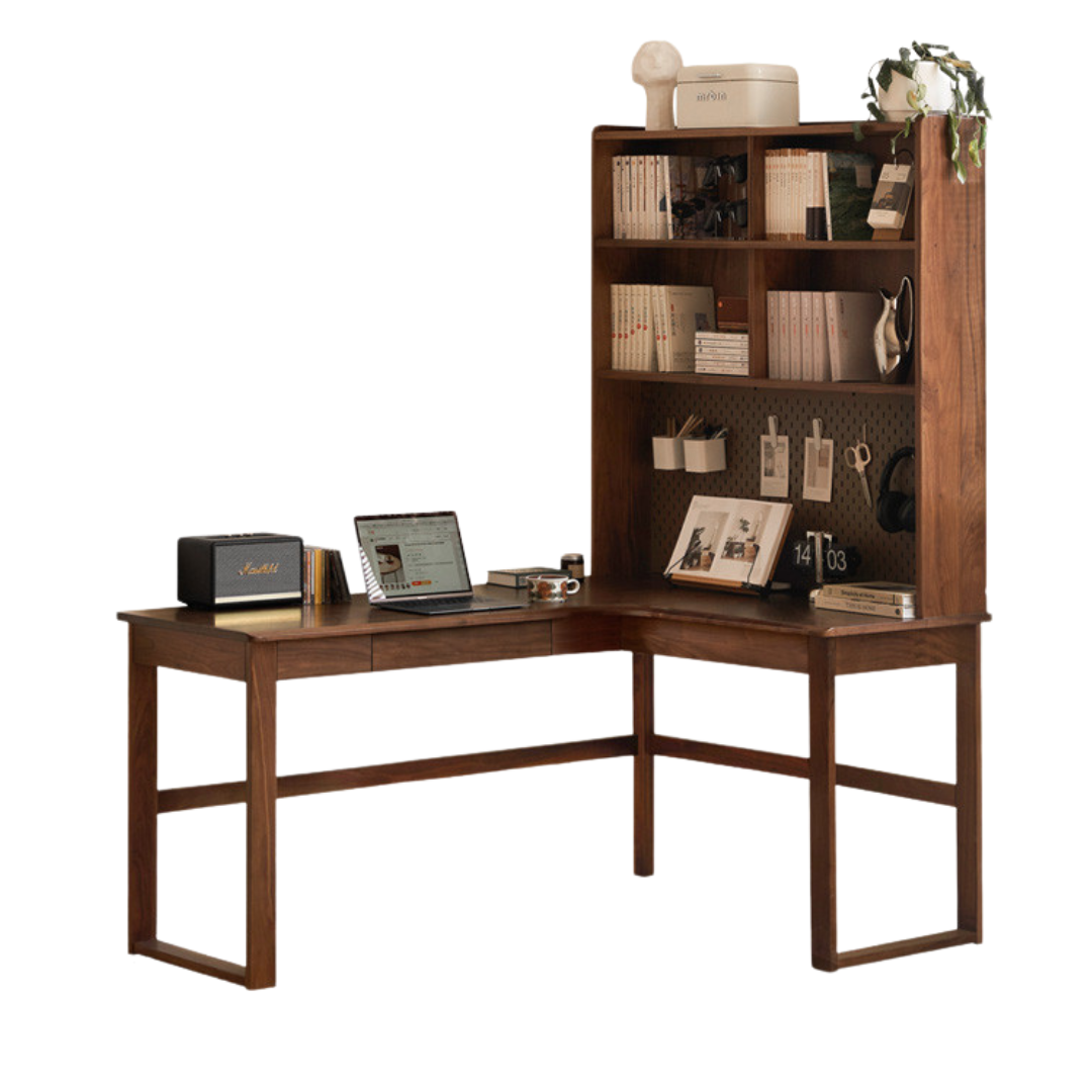 62.9x47.2x74.4 inch / 160x120x189 сm / rich dark walnut color / Black walnut right corner desk and shelf