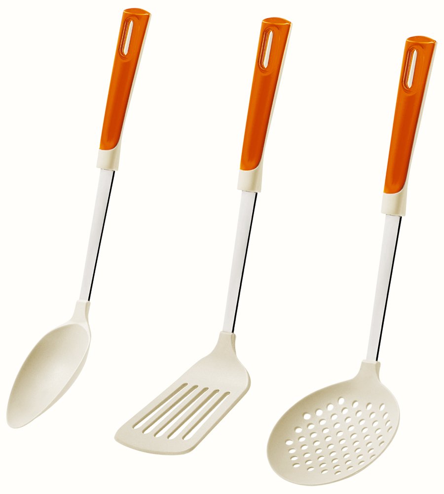 Guzzini 228600.45 LATINA 3-Piece Kitchen Utensil Set - Orange - Perfect for Cooking, Baking & Serving - Durable & Stylish Kitchen Tools for Home Chefs