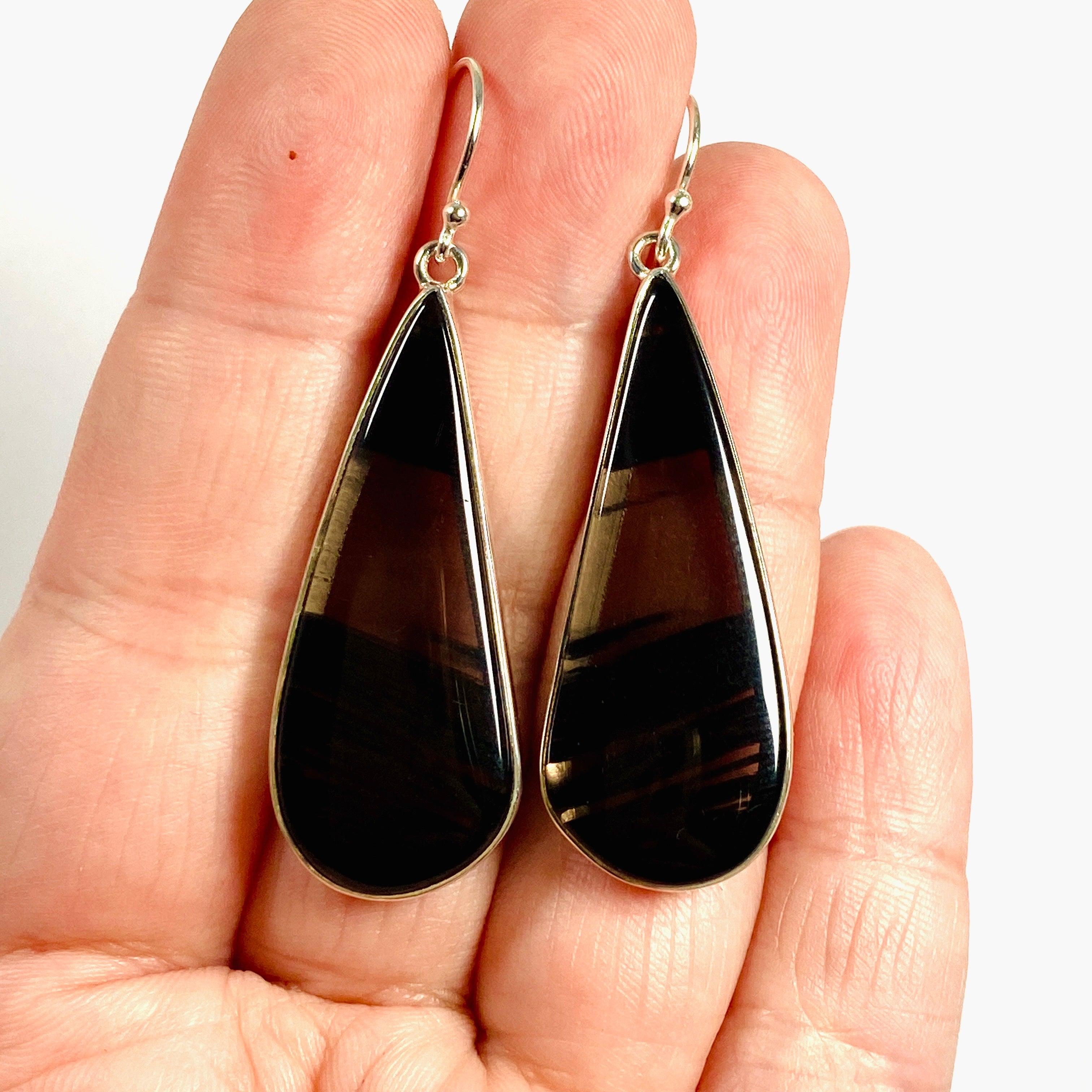 Midnight Obsidian Teardrop Earrings for Women - Elegant Black Gemstone Dangle Earrings KEGJ1355 - Perfect for Evening Parties, Weddings & Special Occasions
