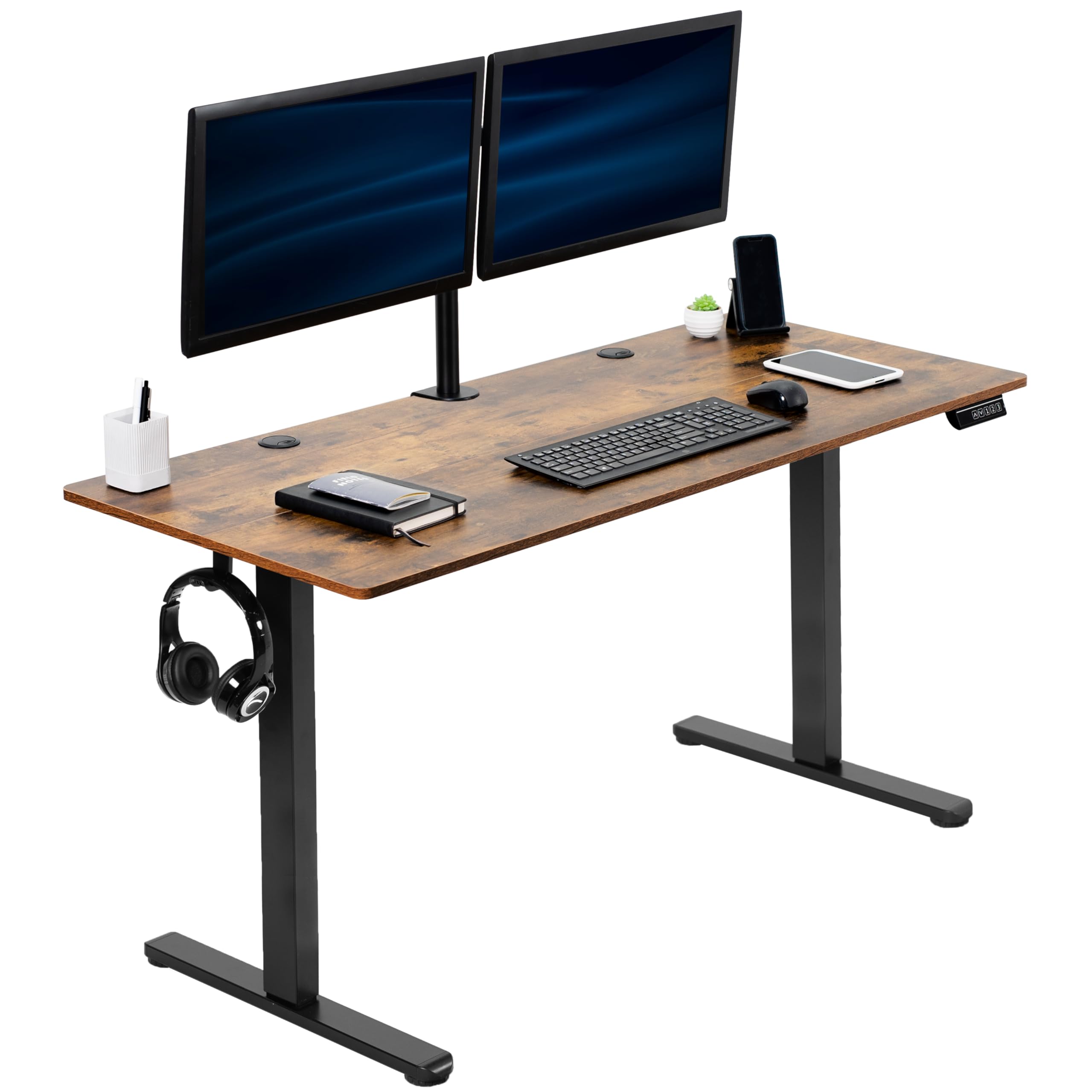 VIVO Electric Height Adjustable Standing Desk 55 x 24 Inches - Memory Controller, Rustic Vintage Brown Top with Black Frame (DESK-E155TN) - Perfect for Home Office, Gaming & Workspace Ergonomics