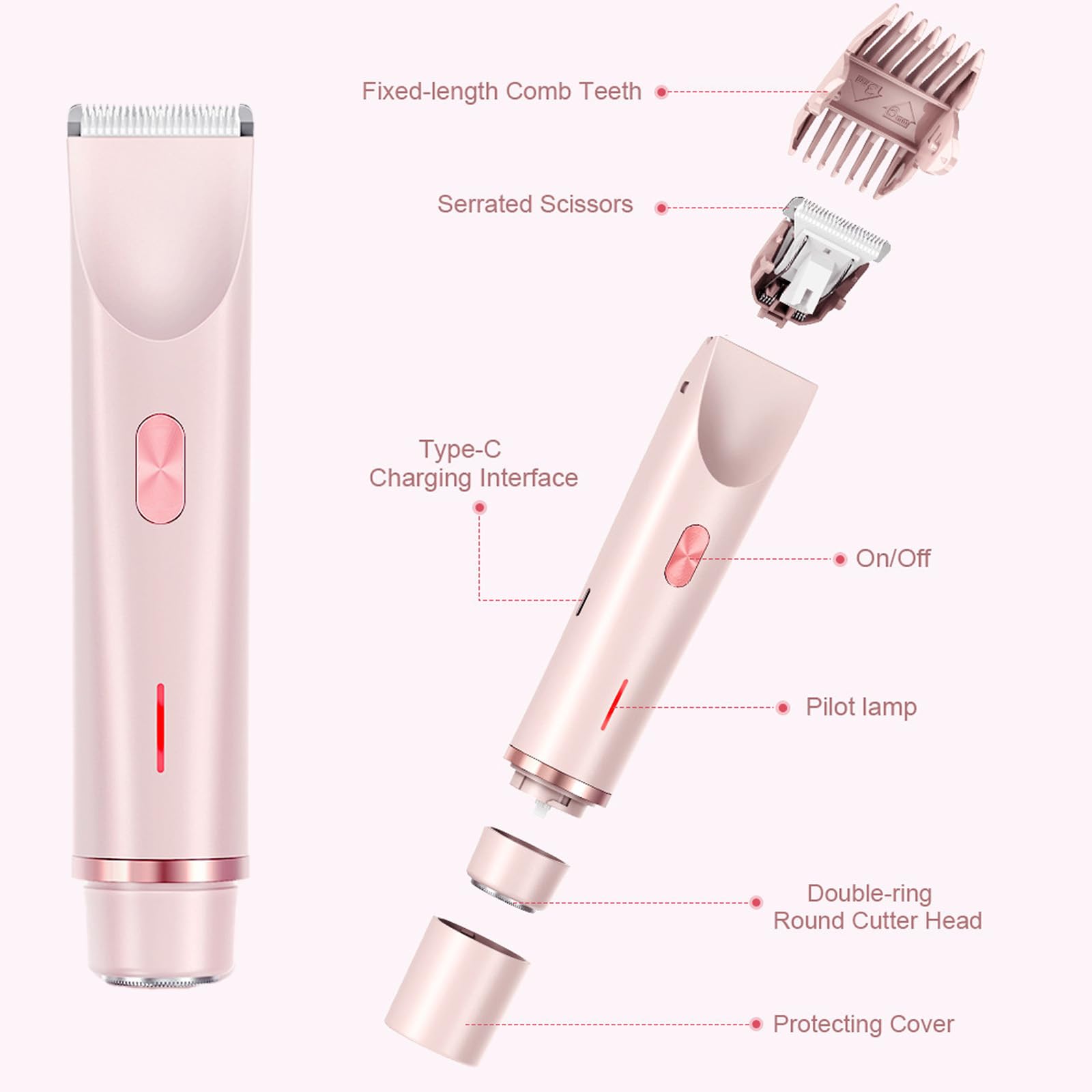 Premium Women's Bikini Trimmer & Body Shaver - 2-in-1 Dual Head Electric Razor for Pubic Hair, Underarms, Legs, Arms & Facial Hair | Painless Hair Removal for Smooth Skin | Perfect for Travel, Gym & Beach Prep (Purple)