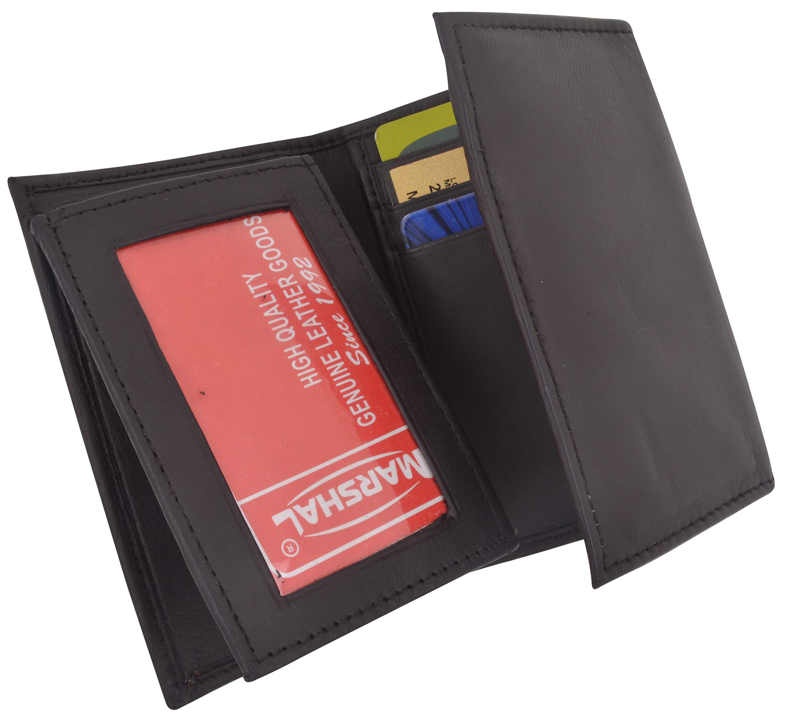 Premium Men's Brown Leather Wallet - Genuine Lambskin Trifold Design with Flip ID Window | Slim RFID Blocking Bifold Wallet for Everyday Carry & Travel