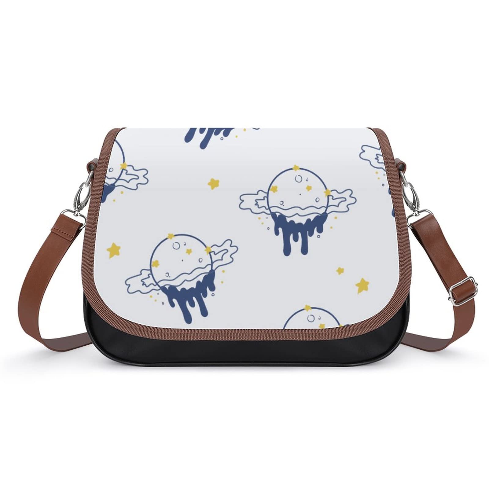Stylish Women's Crossbody Shoulder Bag - Genuine Leather Satchel Hobo Purse with Unique Planet Print Design | Perfect for Work, Travel & Everyday Use