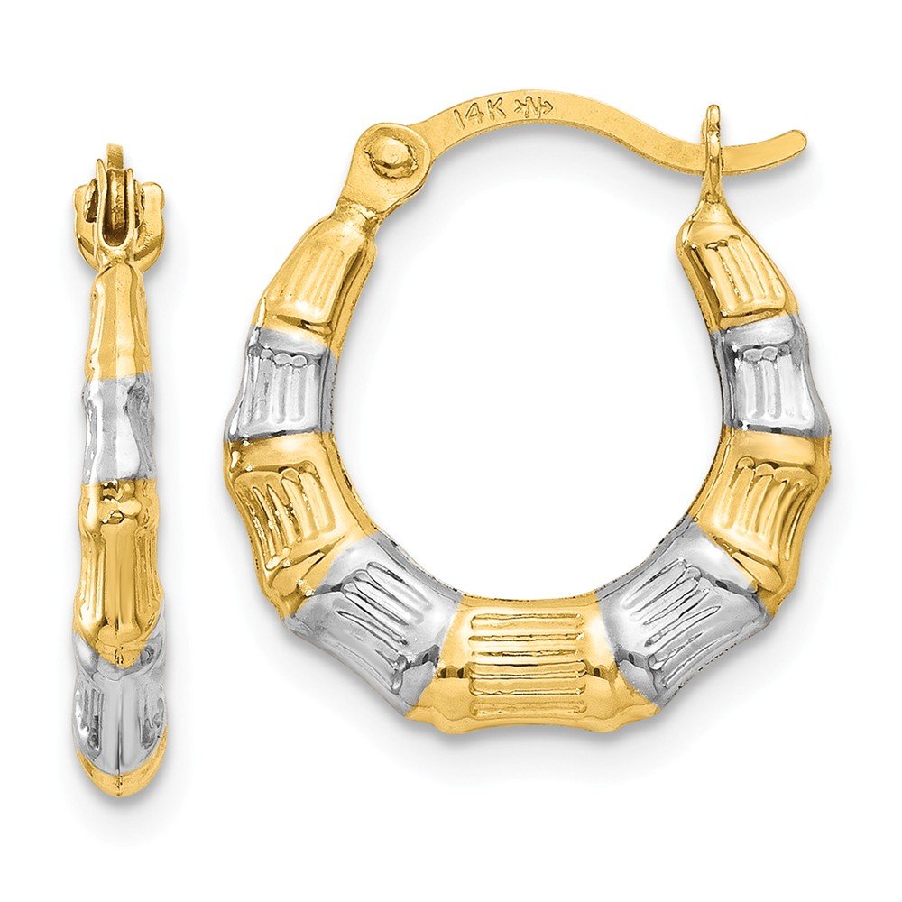 14K Yellow Gold Rhodium-Plated Hollow Bamboo Hoop Earrings for Women - Lightweight & Hypoallergenic - Perfect for Everyday Wear, Parties & Gifts