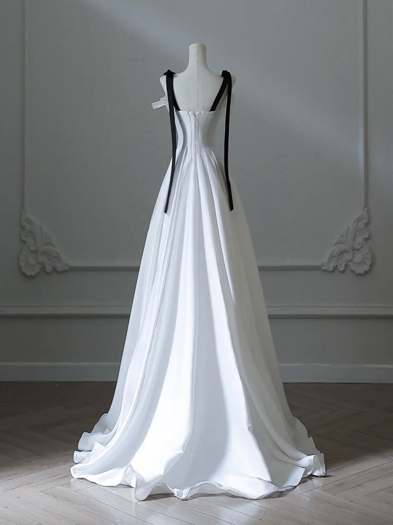 Elegant White Satin A-Line Long Prom Dress - Formal Evening Gown for Homecoming, Wedding Guest & Special Occasions