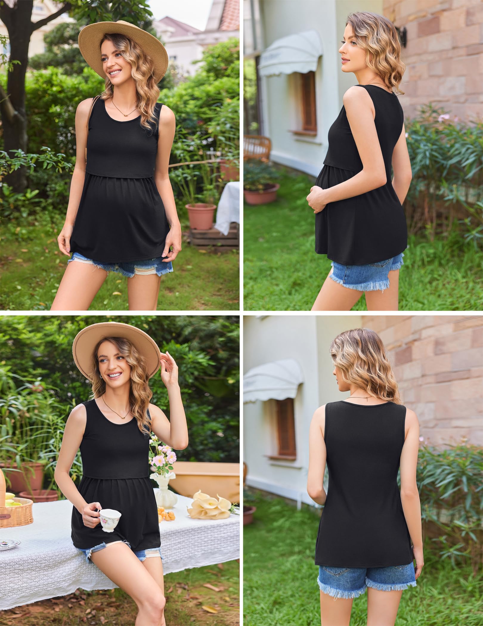 Ekouaer Women's Maternity Nursing Tank Tops - 3 Pack Sleeveless Breastfeeding Shirts with Double Layer for Pregnancy & Nursing | Comfortable Nursing Clothes for Daily Wear, Work & Outings